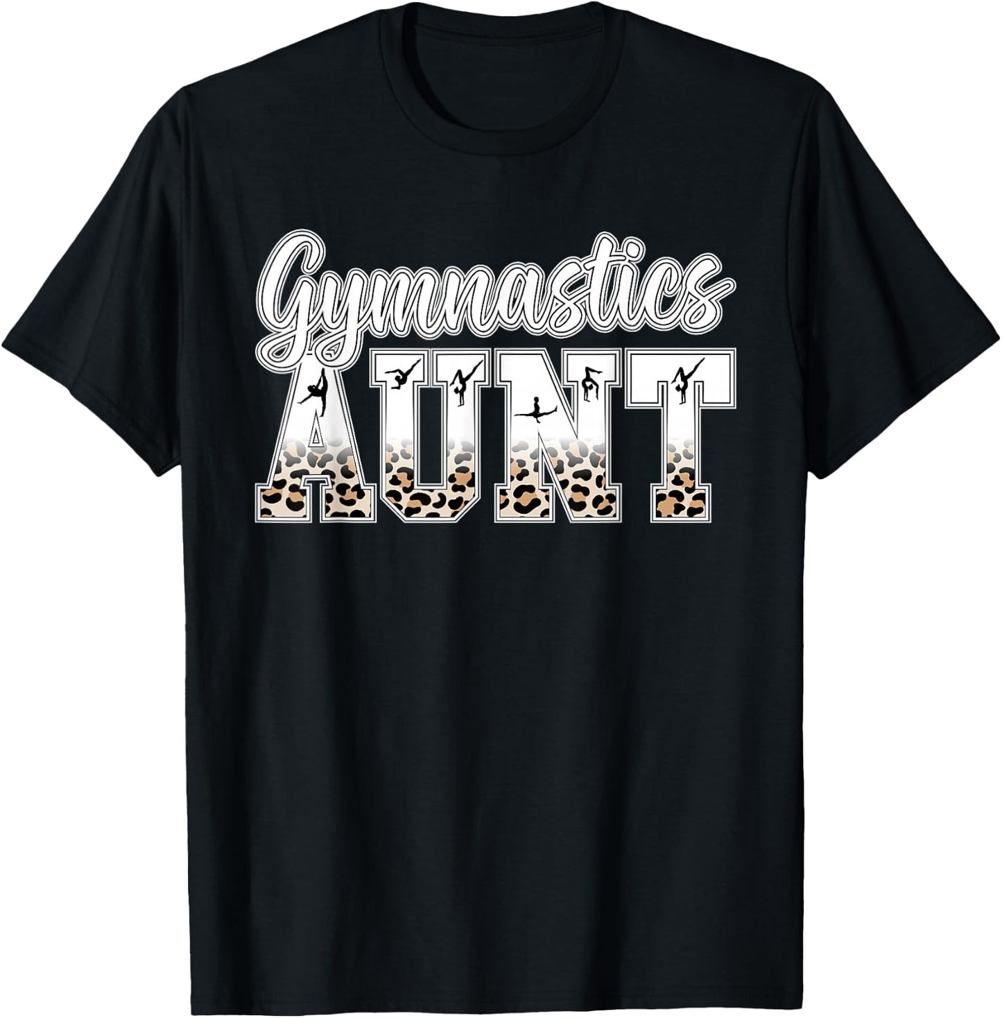 Gymnastics Aunt Of A Gymnast Auntie Leopard Gymnast Aunt T-Shirt - T-Shirt | Black