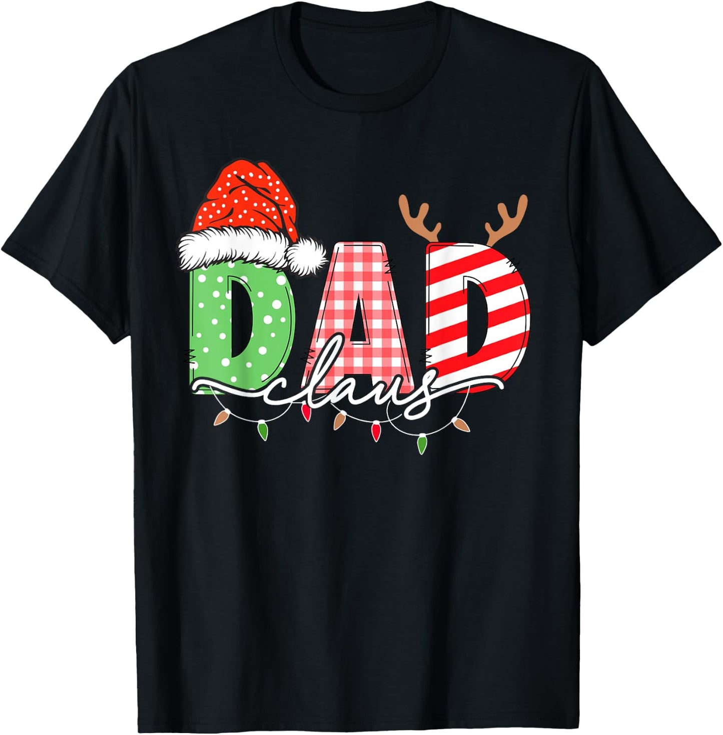 Dad Claus Xmas Christmas Lights Pajama Family Matching T-Shirt - T-Shirt | Black