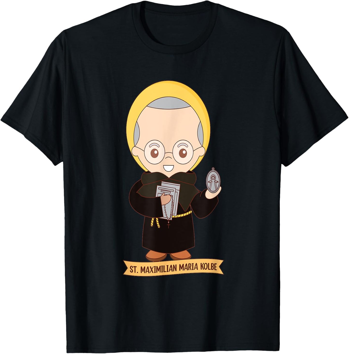 St Maximilian Kolbe Two Crowns Catholic Saint Gifts Poland T-Shirt - T-Shirt | Black