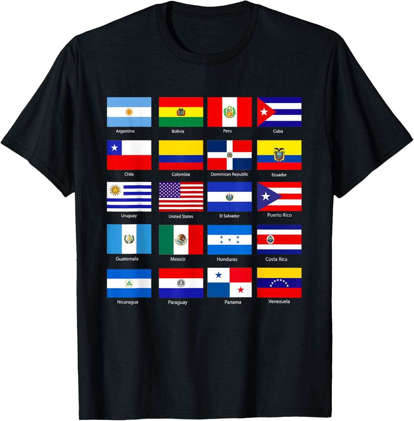 Hispanic Heritage Month 2022 National Latino Countries Flag T-Shirt - T-Shirt | Black
