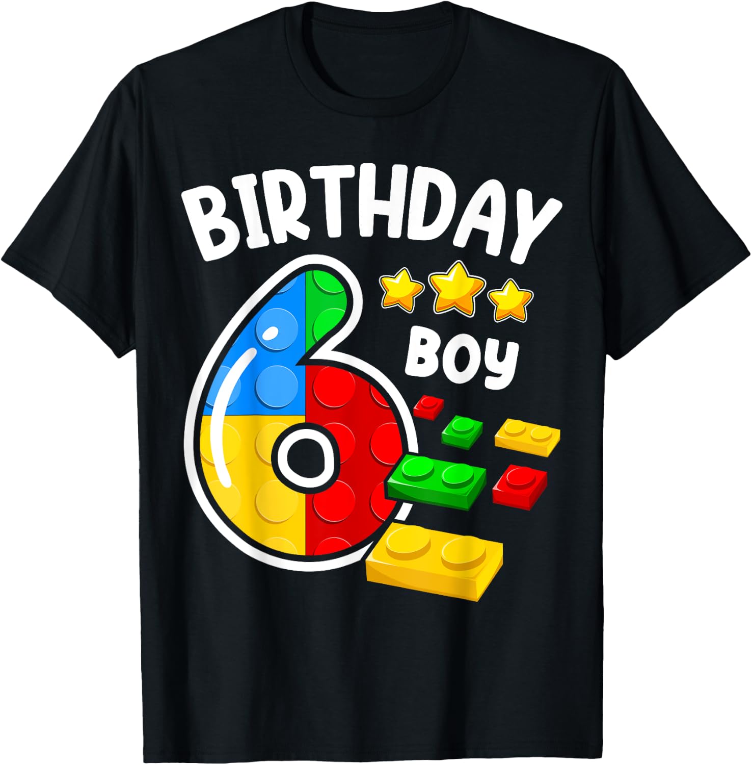 Block Building Toys 6th Birthday Boy 6 Years Master Builder T-Shirt - T-Shirt | Black