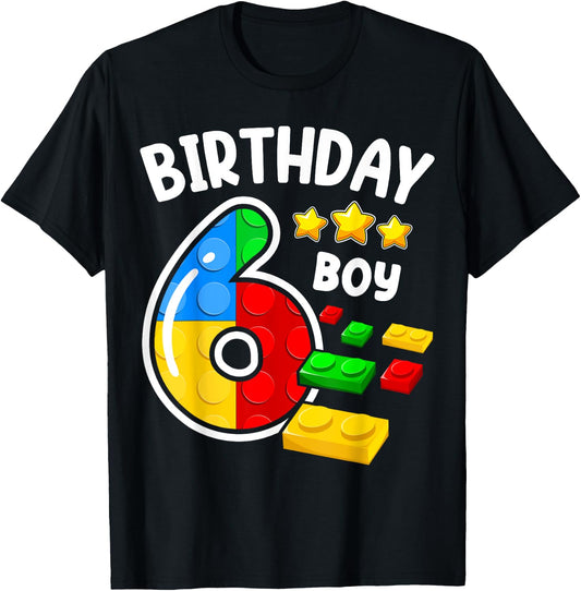 Block Building Toys 6th Birthday Boy 6 Years Master Builder T-Shirt - T-Shirt | Black