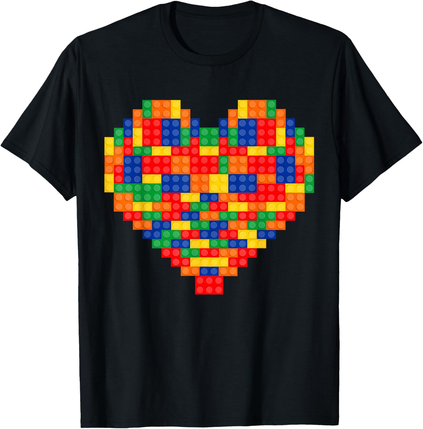 Heart Valentines Day Master Builder Block Brick Building T-Shirt - T-Shirt | Black
