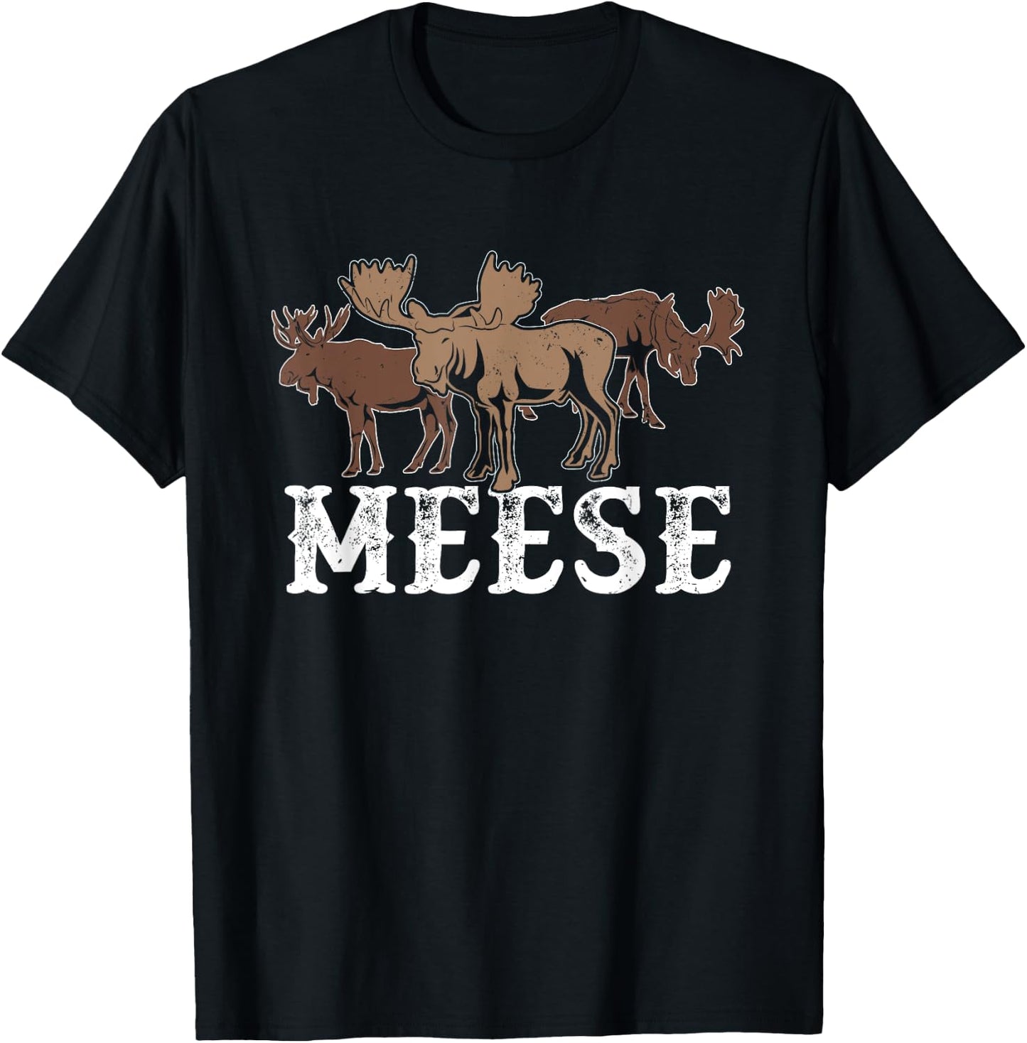 Elk American Wildlife Funny Plural Wordplay Meese Moose T-Shirt - T-Shirt | Black