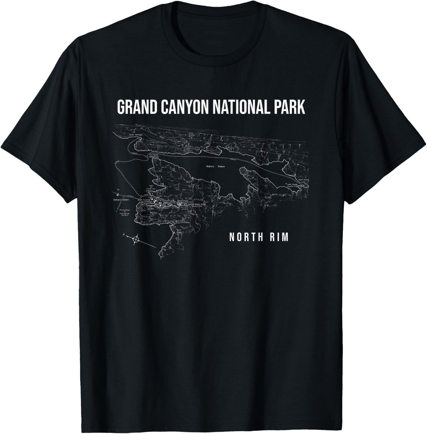 Grand Canyon National Park North Rim Map T-Shirt - T-Shirt | Black
