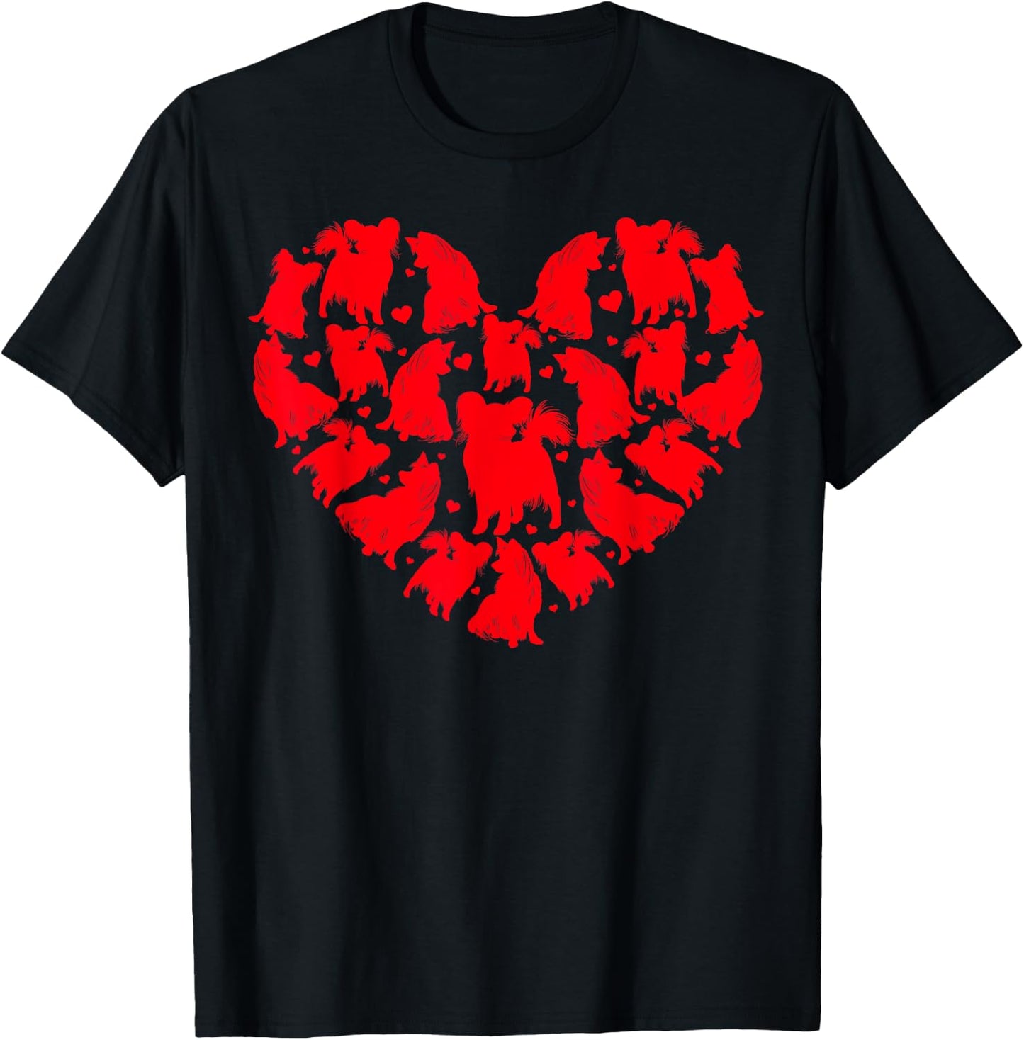Papillon Dog Lover Funny Love Heart Papillon Valentine's Day Men Women Girls Kids T-Shirt - T-Shirt | Black