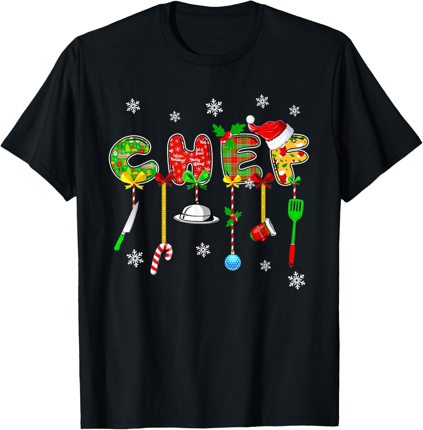 Buffalo Plaid Xmas Chef Christmas Men Women Funny Matching Holiday Costume T-Shirt - T-Shirt | Black
