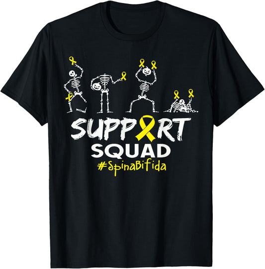 Spina Bifida Awareness Skeleton Support Squad Halloween T-Shirt - T-Shirt | Black