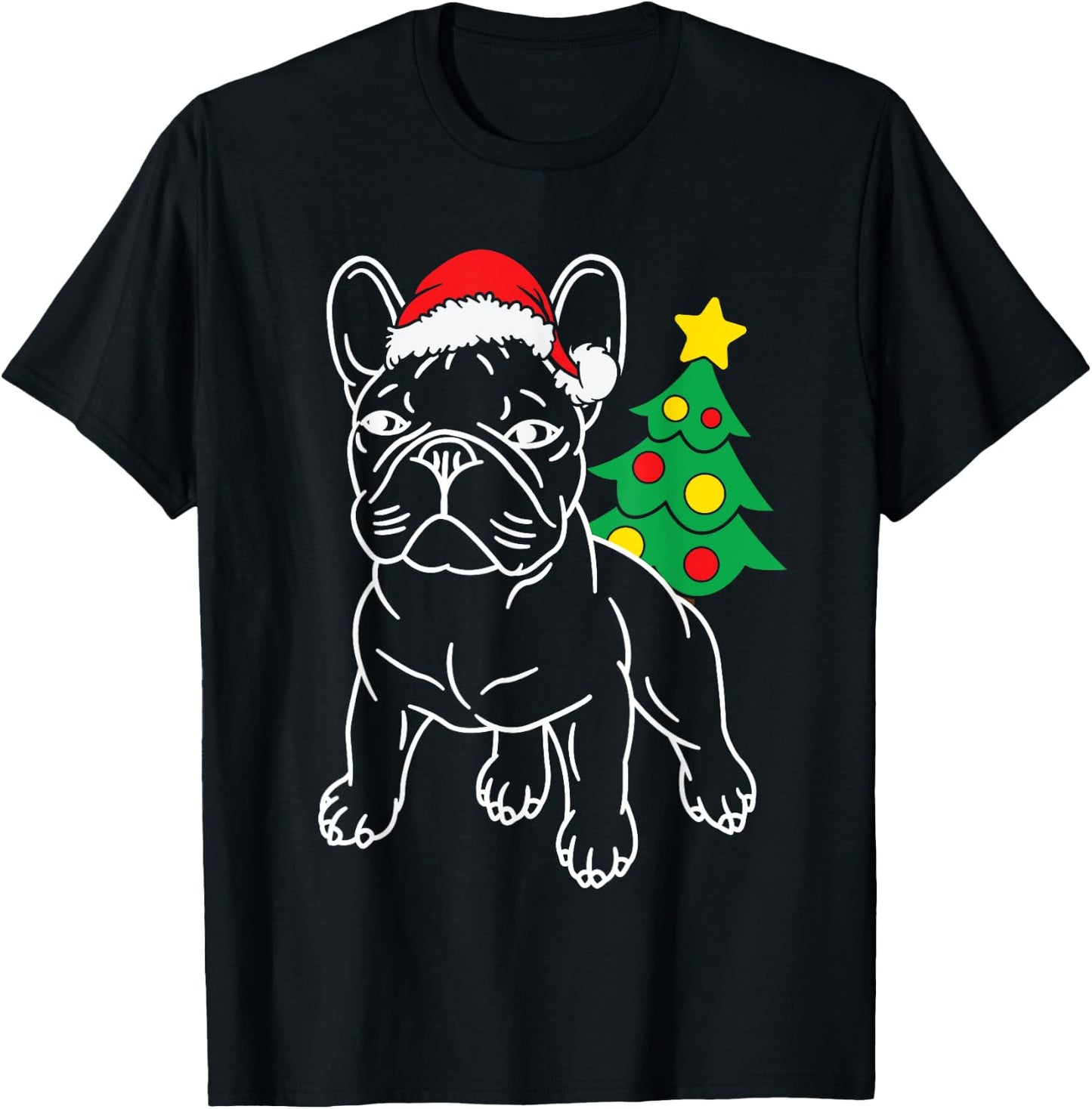Funny French Bulldog Dog Puppy Christmas Tree Xmas Pajama Men Women Kids T-Shirt - T-Shirt | Black