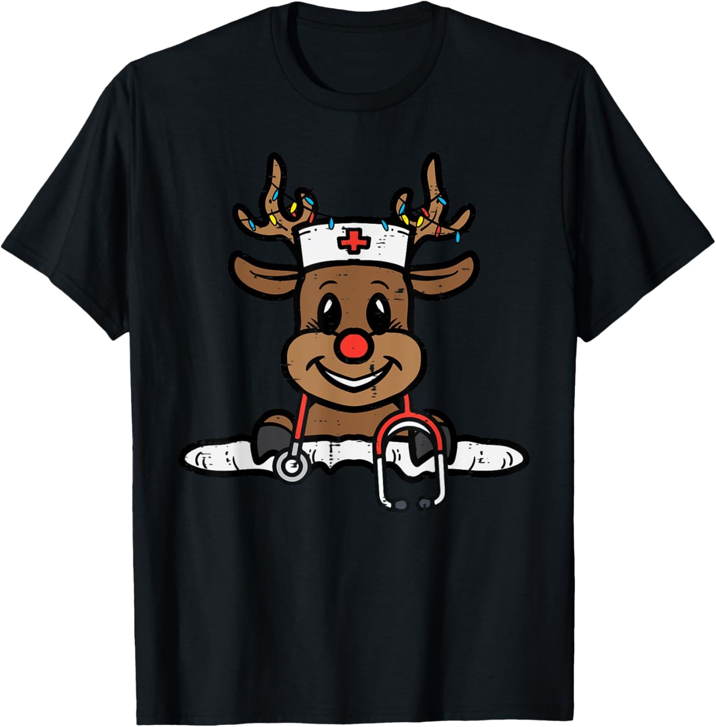 Christmas Nurse Reindeer Xmas Scrub Top Men Women RN ICU ER T-Shirt - T-Shirt | Black