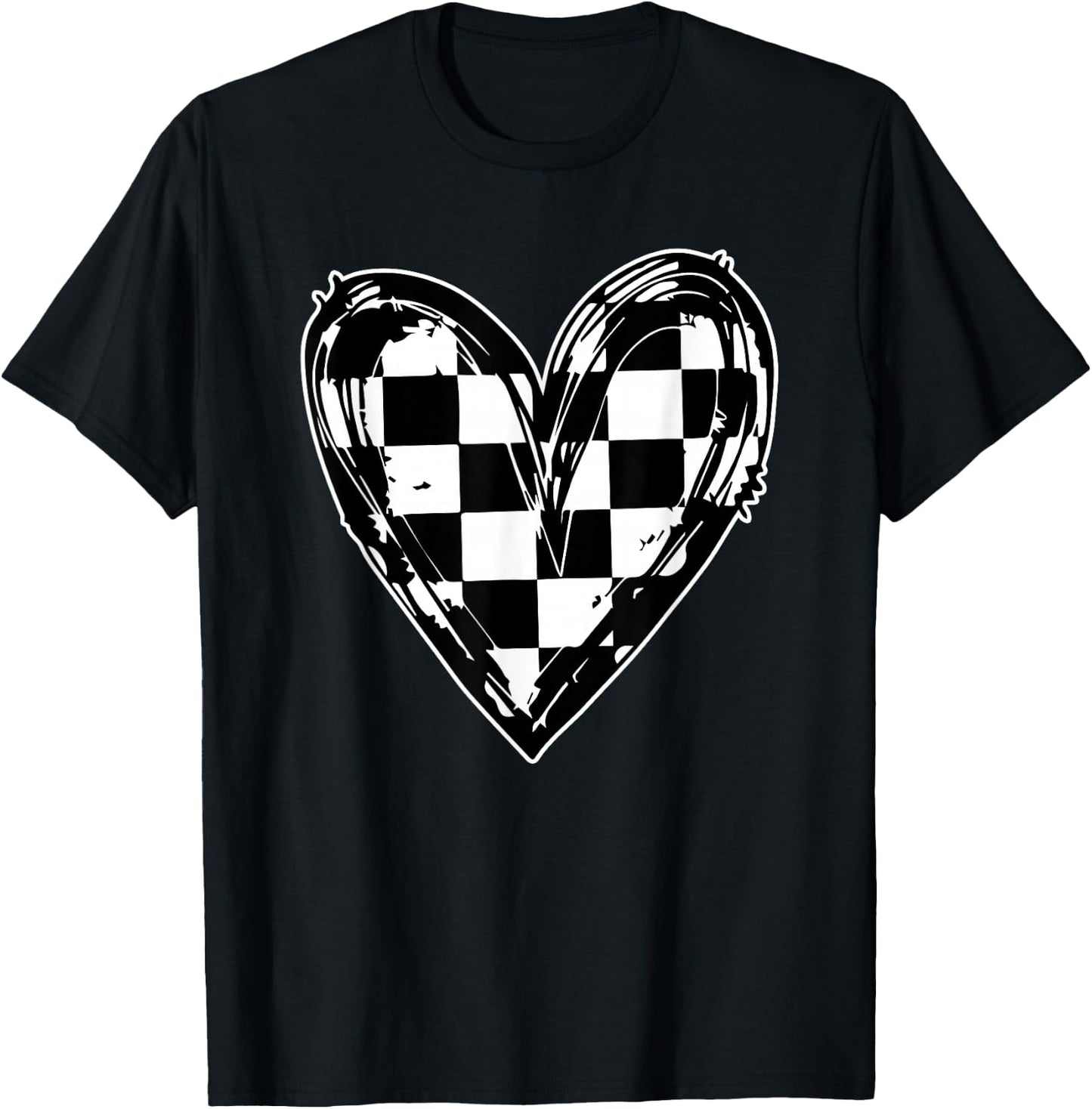 Race Car Checker Flag Racing Heart Auto Racer T-Shirt - T-Shirt | Black