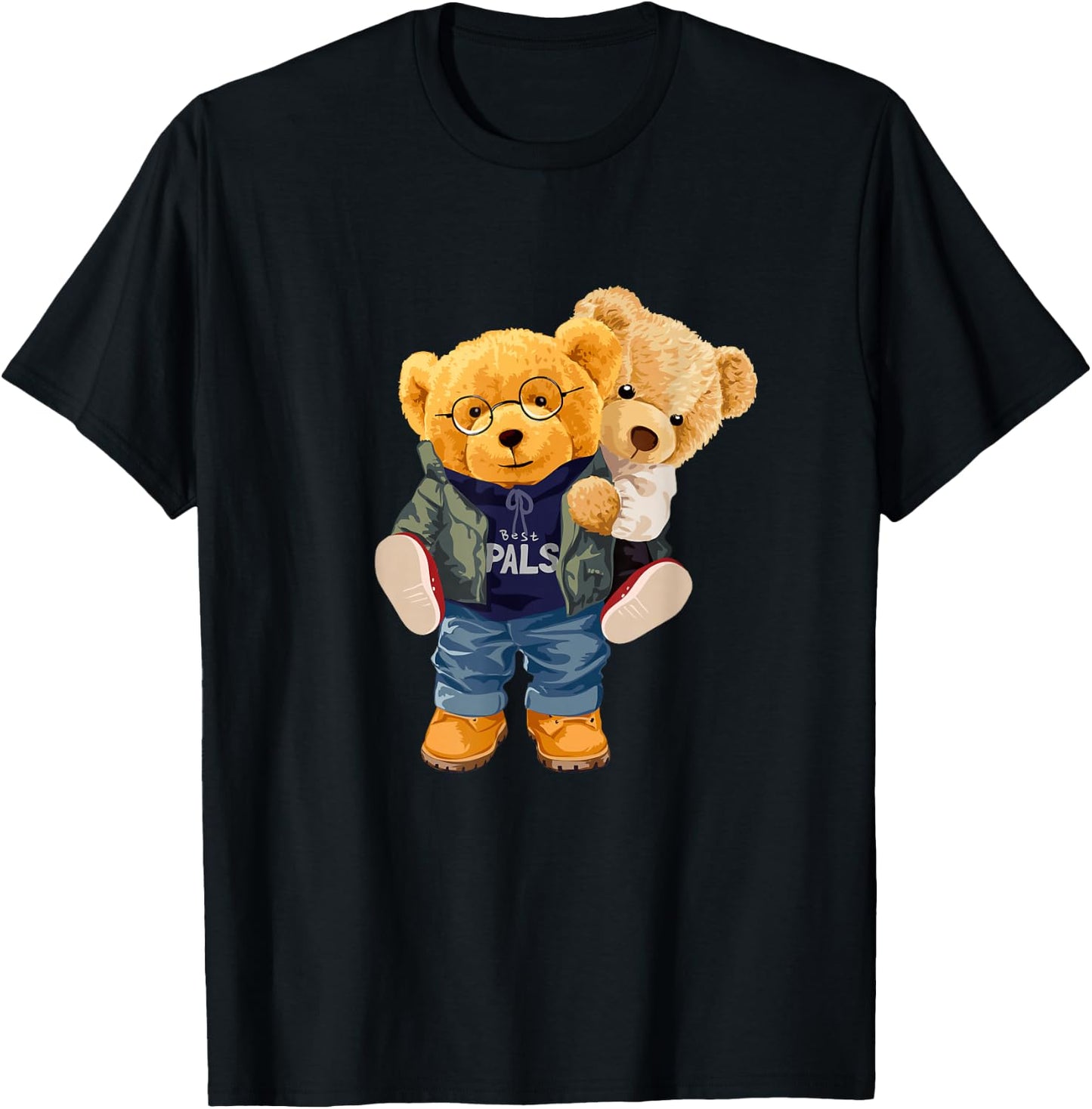 Cool Teddy Bear Boys Best Friends Style Illustration Graphic T-Shirt - T-Shirt | Black
