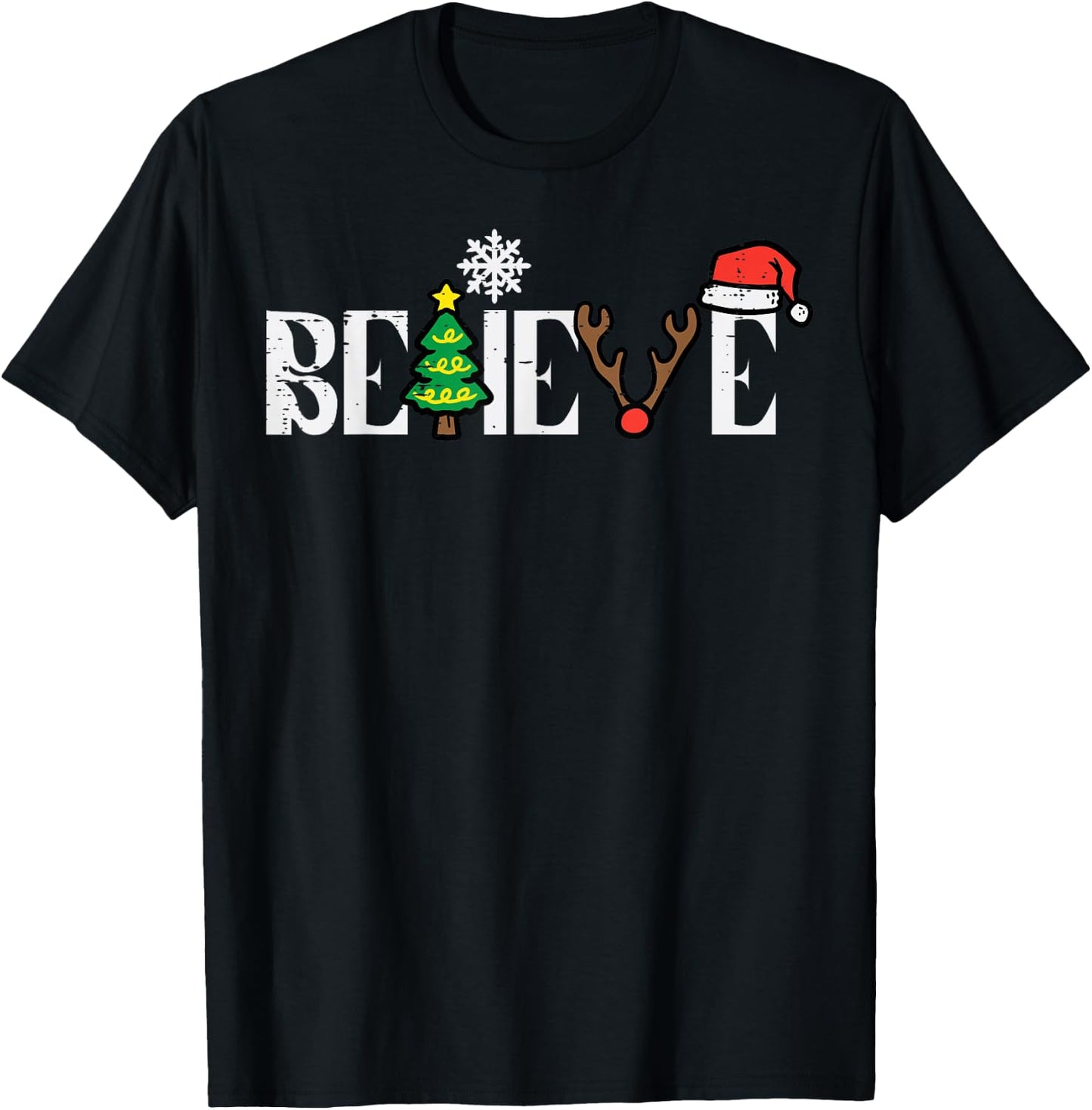 Christmas Believe Santa Xmas Boys Girls Kids Youth Men Women T-Shirt - T-Shirt | Black