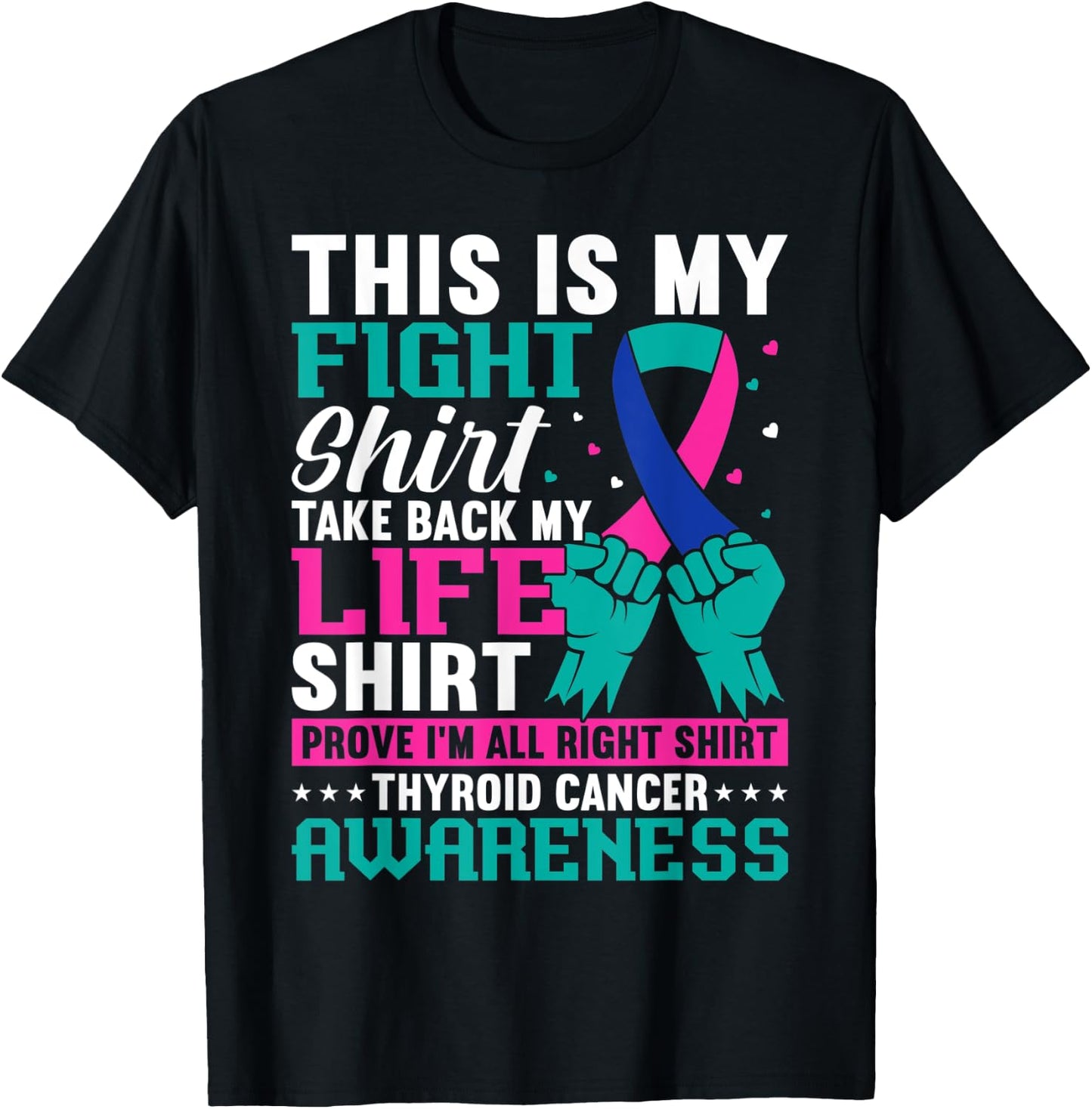 Thyroid Warrior Teal Purple Ribbon Thyroid Cancer Awareness T-Shirt - T-Shirt | Black