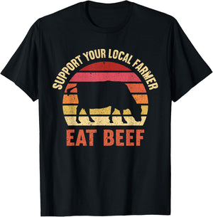 Kids Farming Boys Funny Farmer Gifts Women Support Your Local Farmer Eat Beef Lover Funny Cattle Farmer -Kids Black Small Classic Fit Short Sleeve T-Shirt - T-Shirt | Black
