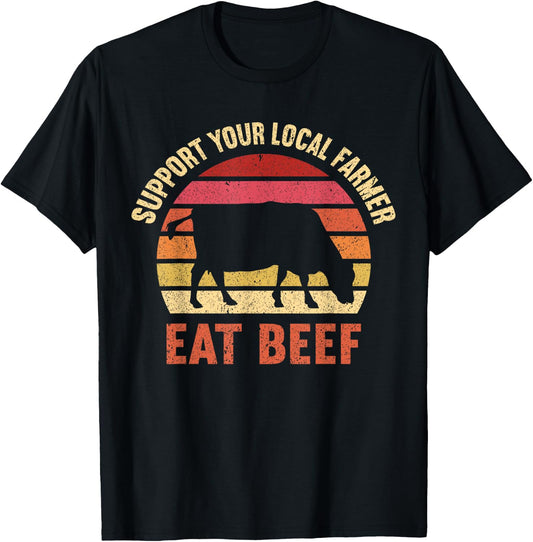 Kids Farming Boys Funny Farmer Gifts Women Support Your Local Farmer Eat Beef Lover Funny Cattle Farmer -Kids Black Small Classic Fit Short Sleeve T-Shirt - T-Shirt | Black