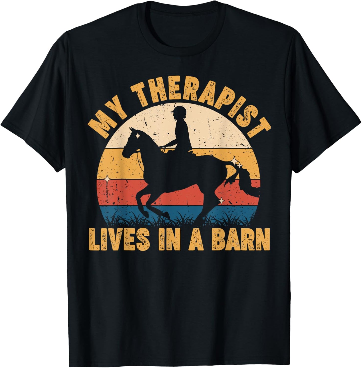 Funny My Therapist Lives In Barn Teen Girl Equestrian Horse T-Shirt - T-Shirt | Black