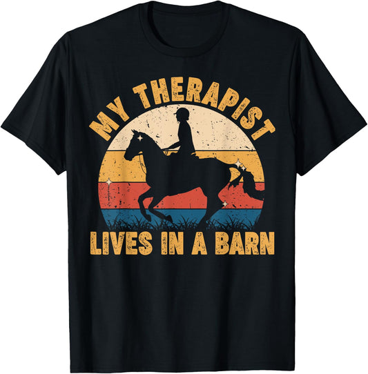 Funny My Therapist Lives In Barn Teen Girl Equestrian Horse T-Shirt - T-Shirt | Black