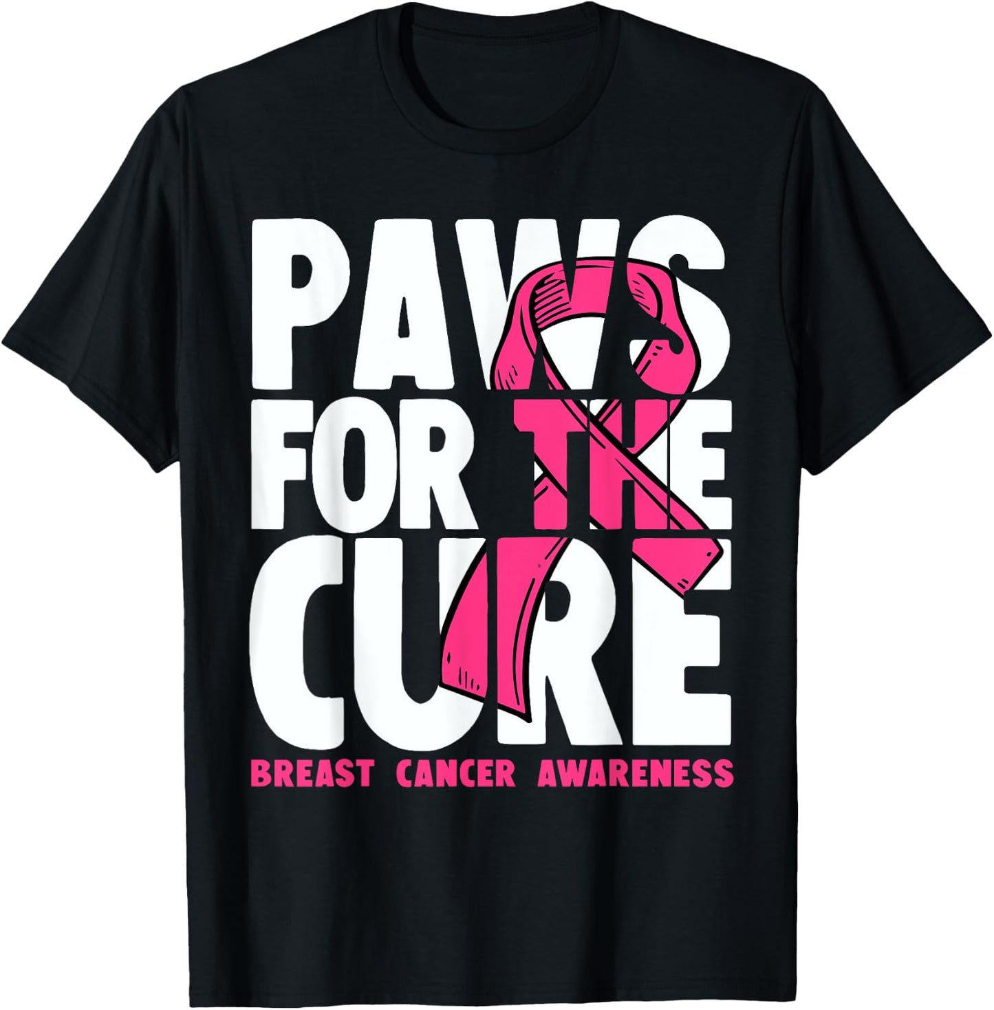 Dog Paw Print Puppy Lover Breast Cancer Awareness T-Shirt - T-Shirt | Black