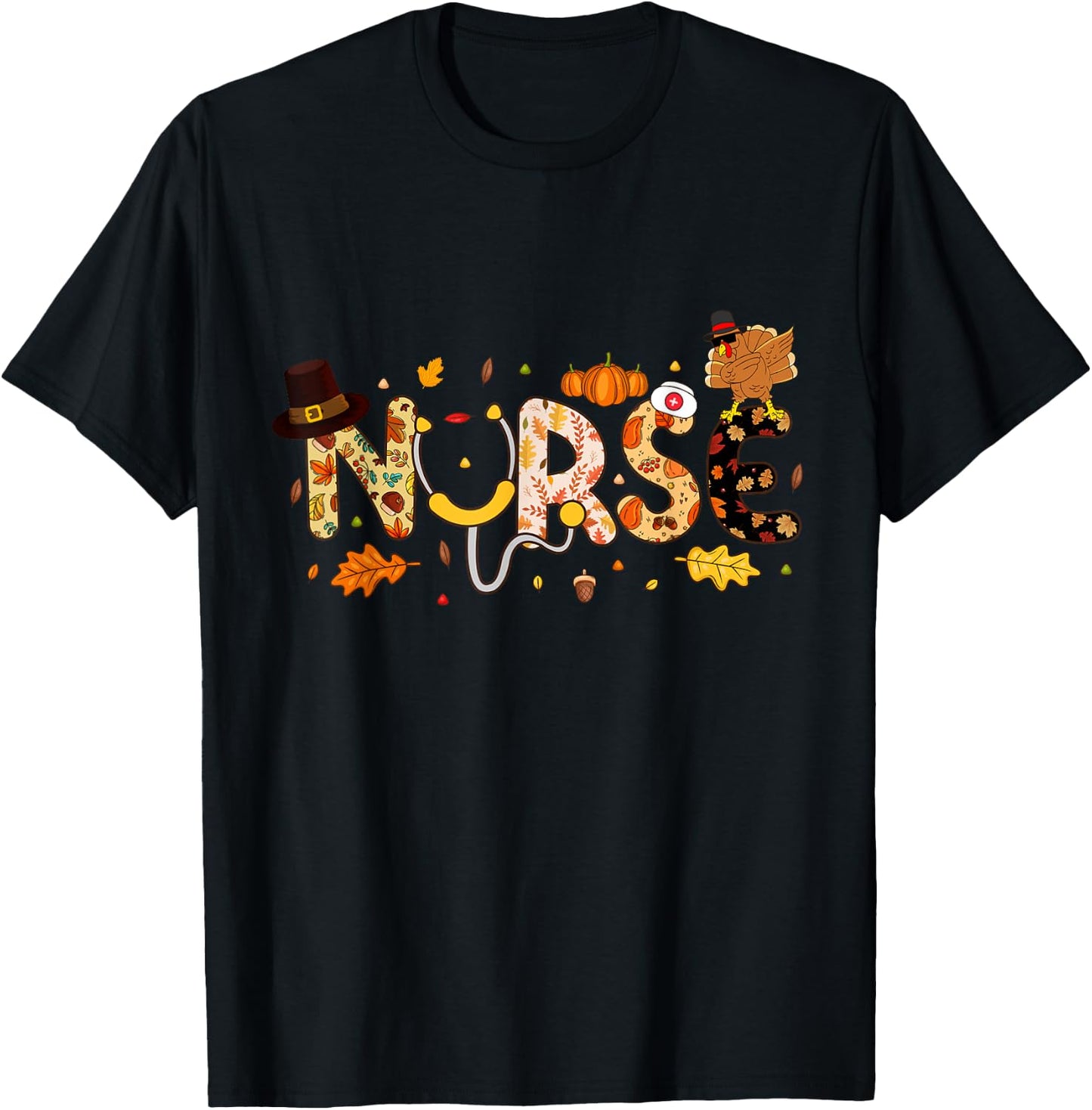 Nurse Thanksgiving Health Worker Nurse Nursing Fall Turkey T-Shirt - T-Shirt | Black