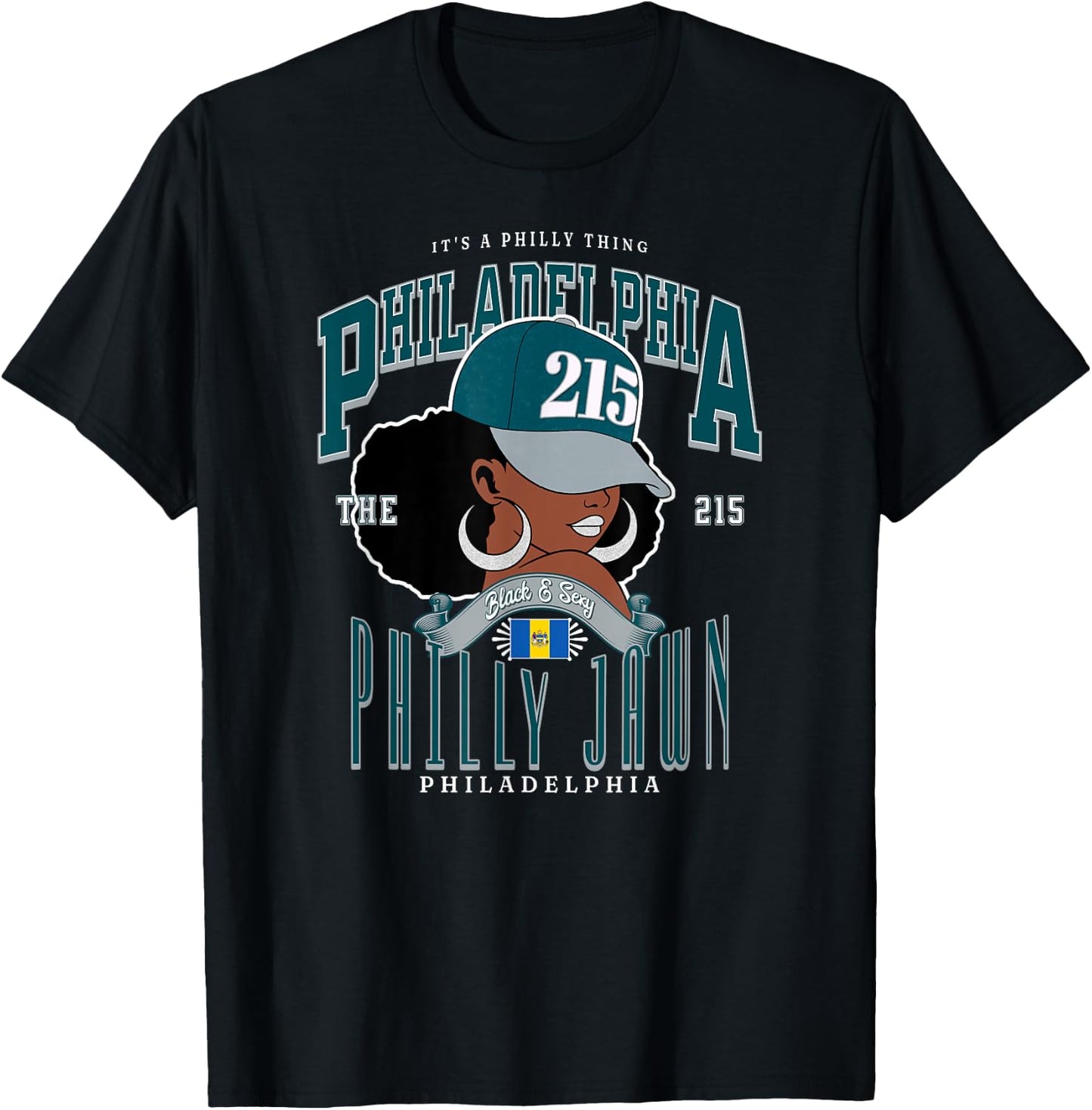 Philly Jawn 215 Area Code Black Queen Pride T-Shirt - T-Shirt | Black