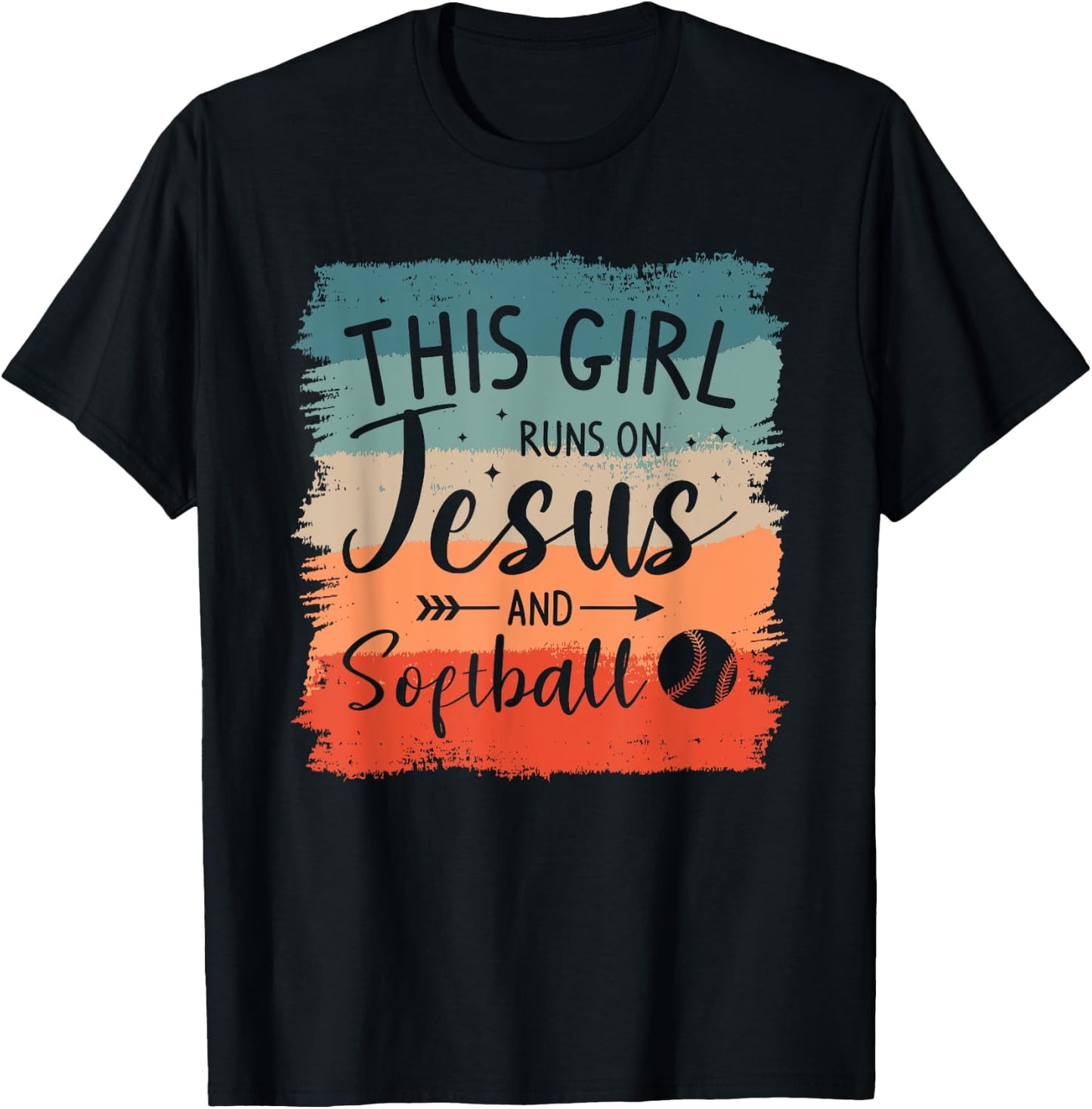 This Girl Runs On Jesus And Softball Softballer T-Shirt - T-Shirt | Black