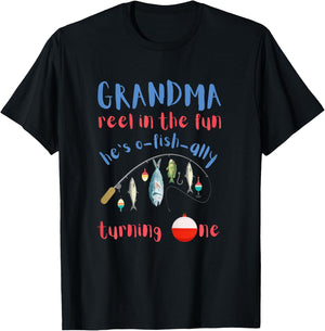 Grandma Fishing First Birthday O-fish-ally One 1st Bday T-Shirt - T-Shirt | Black