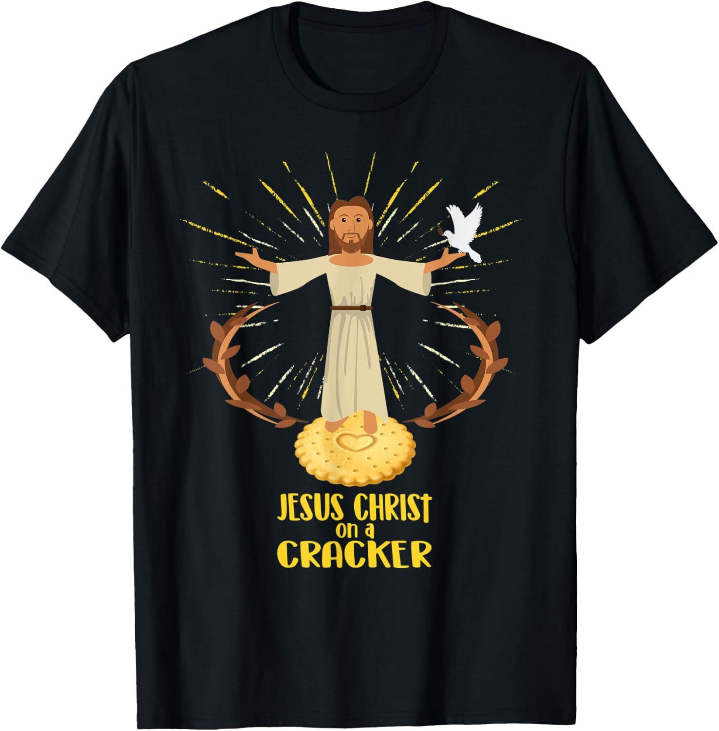 JESUS CHRIST ON A CRACKER Religious Humor T-Shirt - T-Shirt | Black