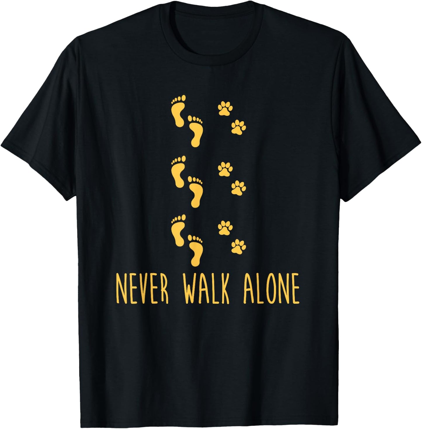 Dog Never Walk Alone Paws and Footprint T-Shirt - T-Shirt | Black