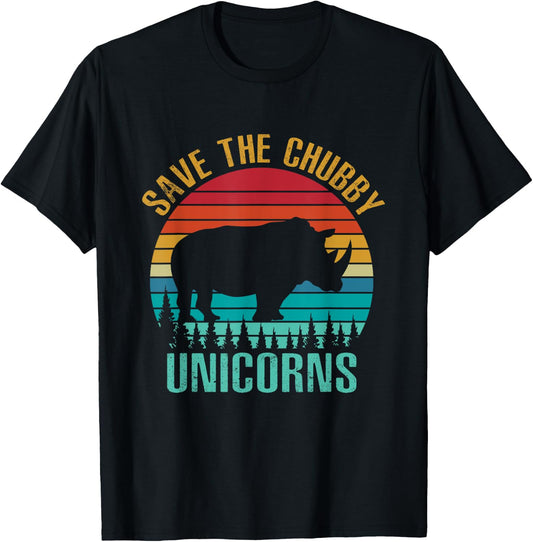 Save The Chubby Unicorns Vintage Funny Rhino Animal T-Shirt - T-Shirt | Black