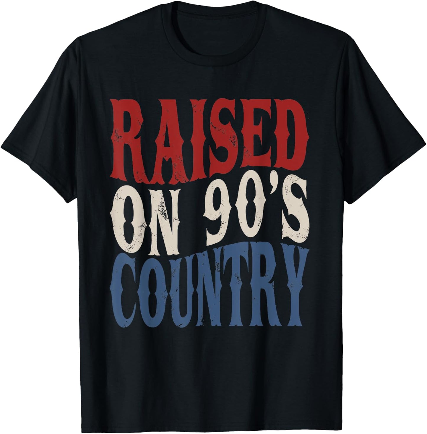 Raised On 90's Country Music America Vibes Vintage Western T-Shirt - T-Shirt | Black