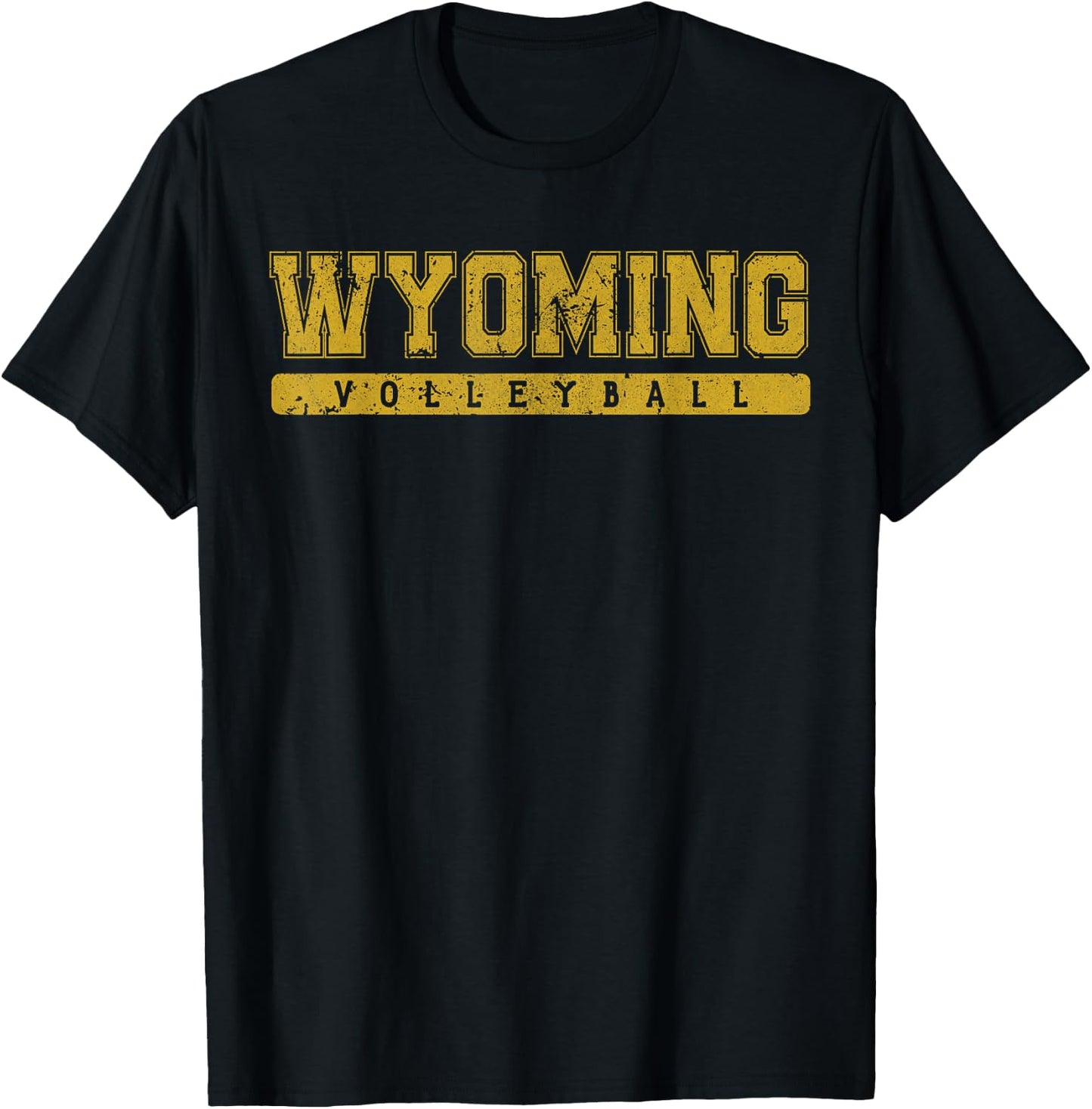 Wyoming Volleyball Yellow Vintage Text T-Shirt - T-Shirt | Black