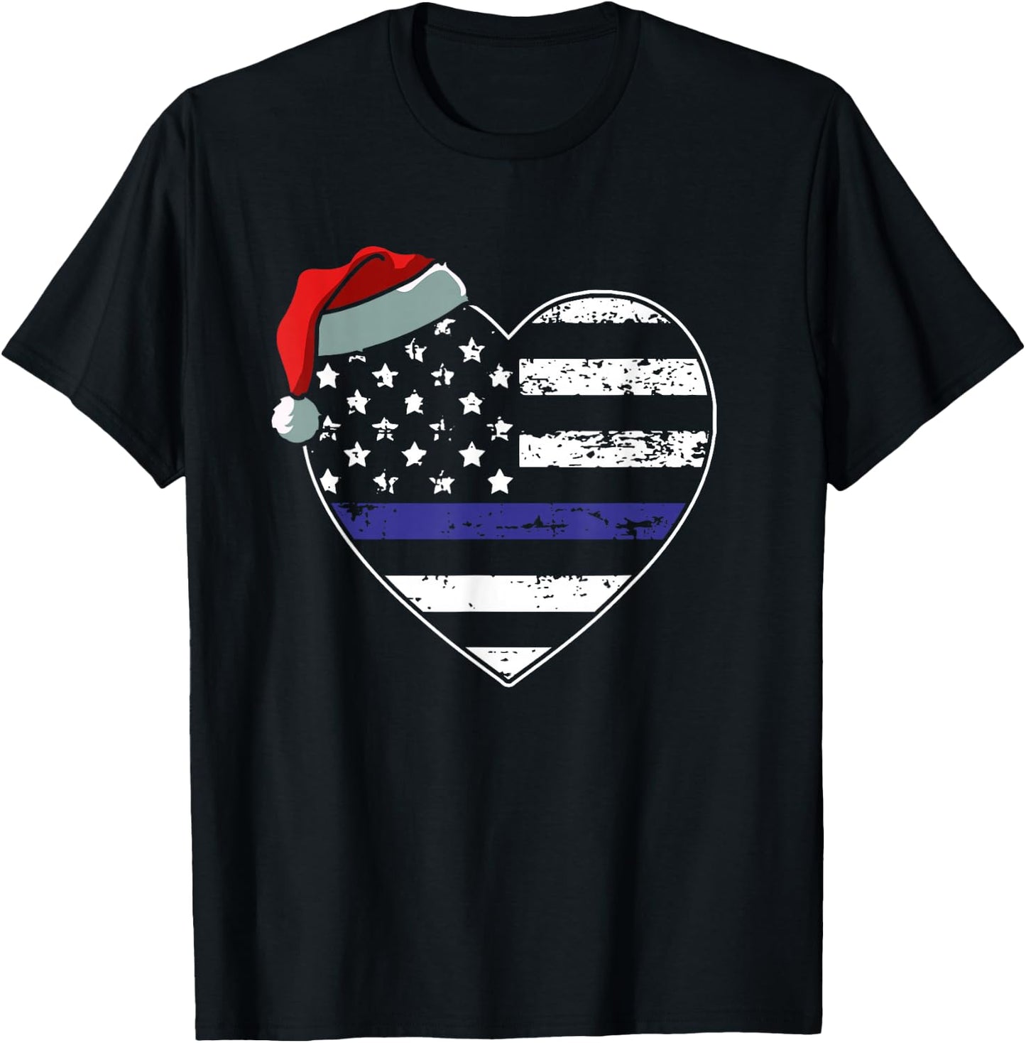 American Flag Blue Line Police Christmas Pajama Cop Officer Kids Men T-Shirt - T-Shirt | Black