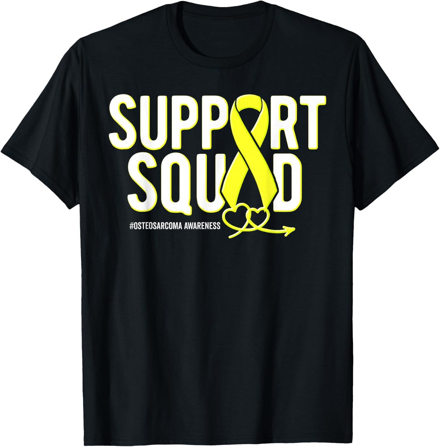 Support Squad Osteosarcoma Awareness Yellow Ribbon Heart T-Shirt - T-Shirt | Black