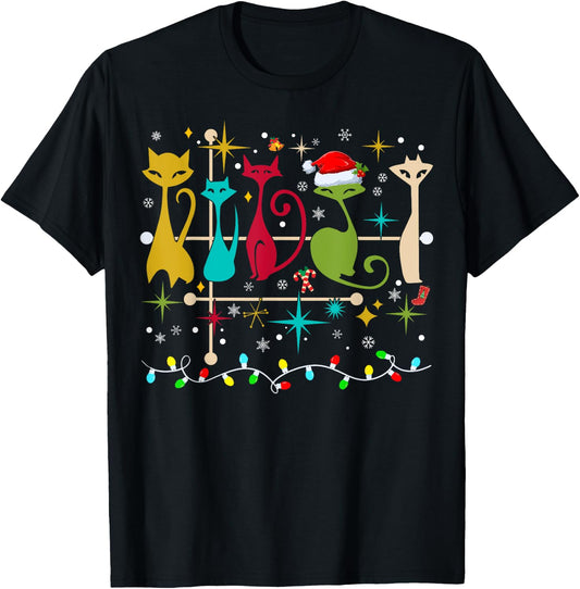 Mid Century Modern Look Cats Christmas Retro 50s 60s Xmas T-Shirt - T-Shirt | Black
