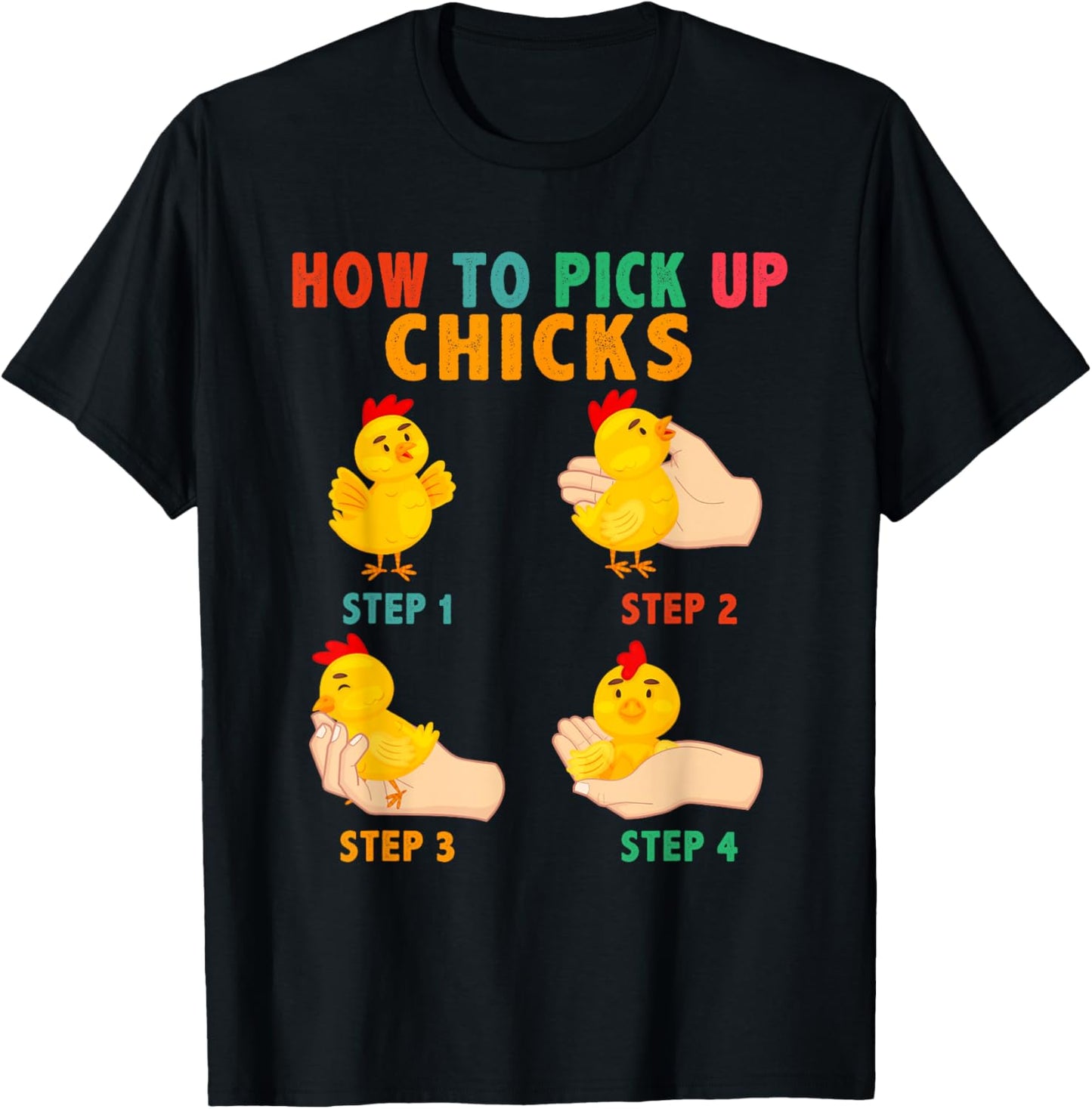 Vintage How To Pick Up Chicks Cute Farm Chickens In Hand T-Shirt - T-Shirt | Black