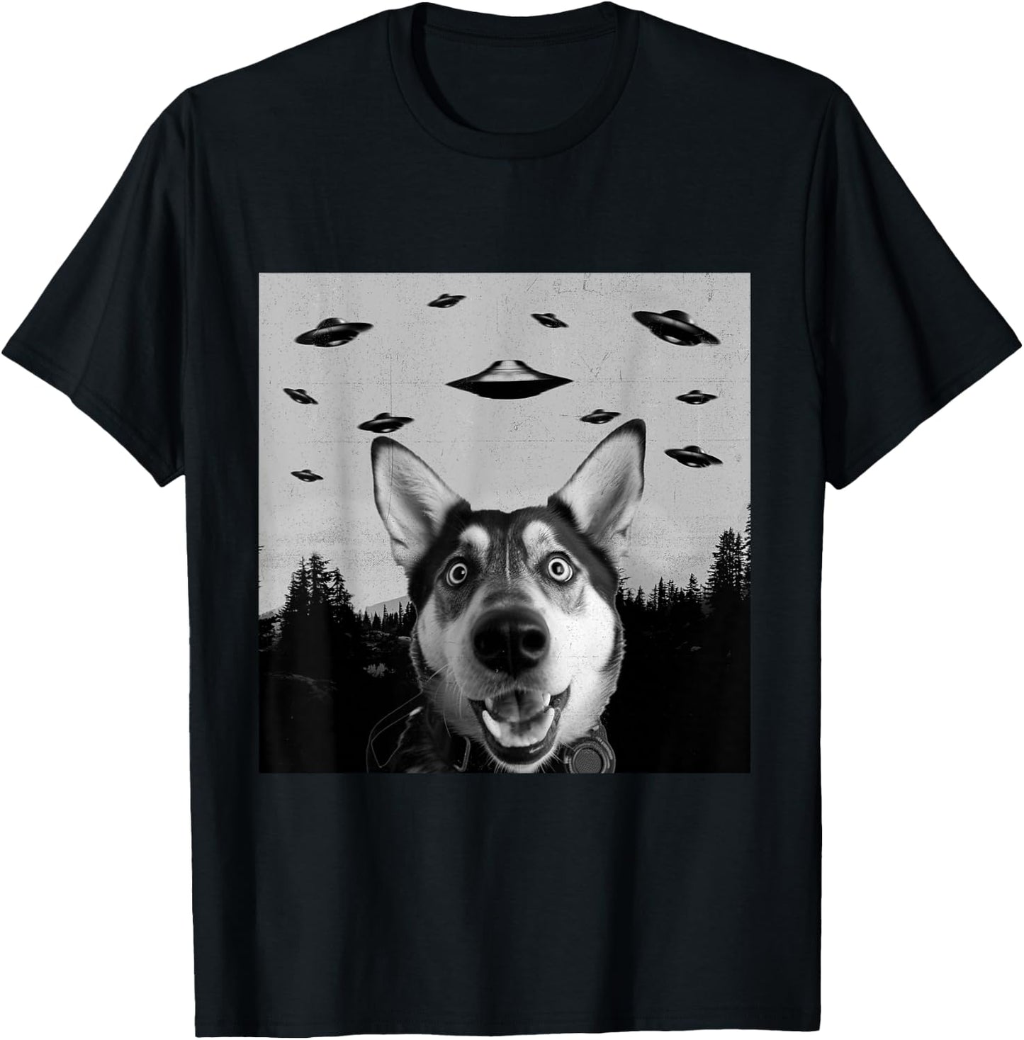 Alien UFO Funny Shepsky Dog Lover Men Women Kids T-Shirt - T-Shirt | Black