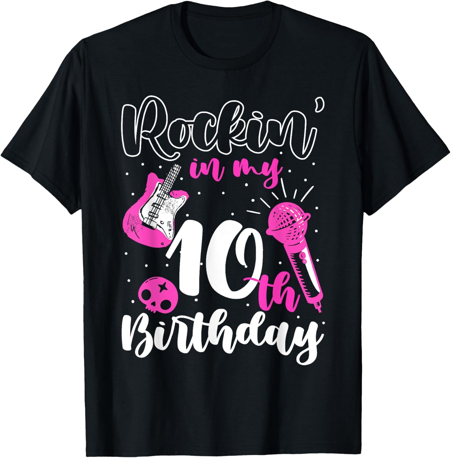 Girl Rockstar Birthday Rock Star Themed Guitar 10th Birthday T-Shirt - T-Shirt | Black