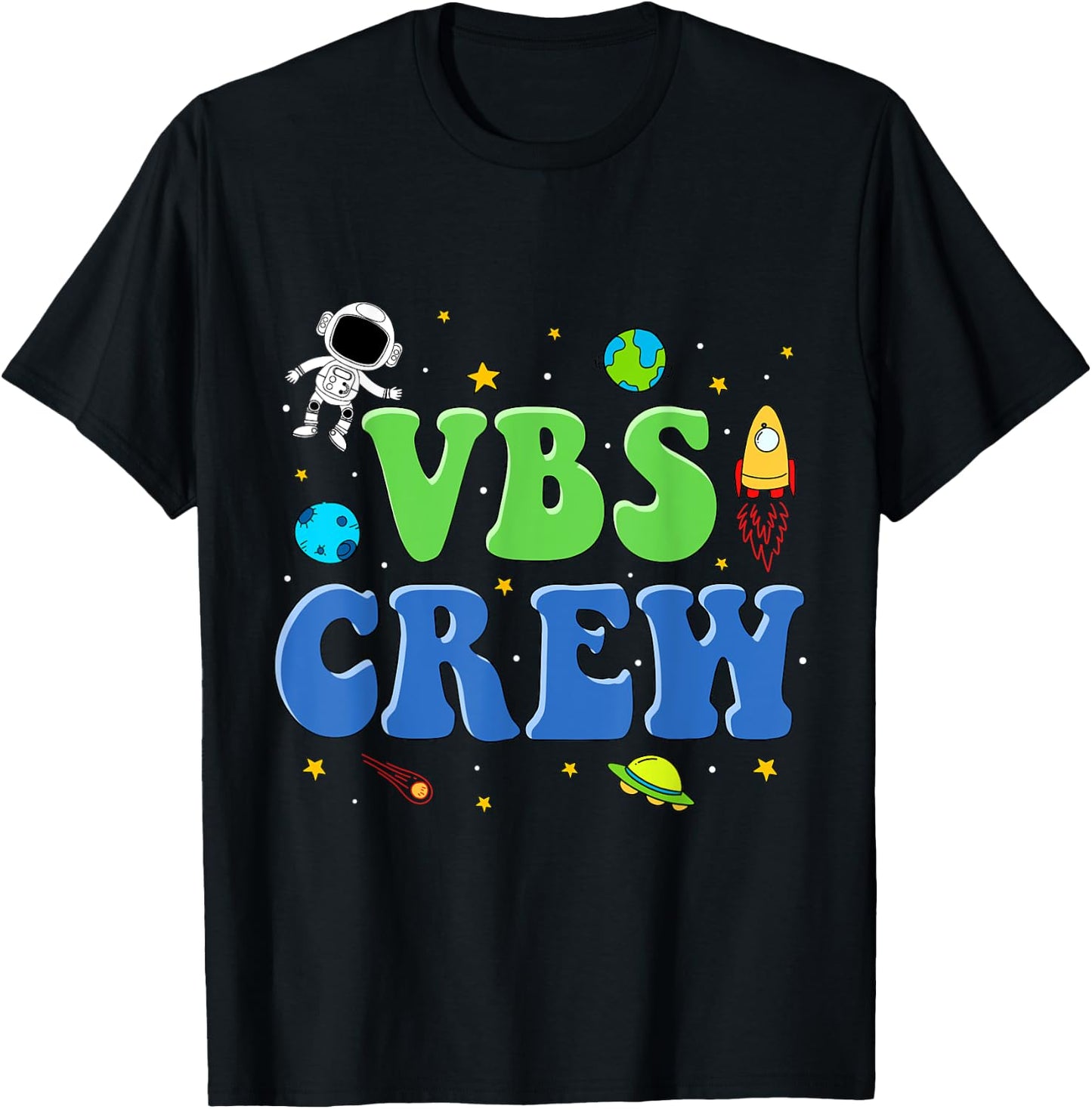 VBS Crew Vacation Bible School Space Astronaut Kids 2023 T-Shirt - T-Shirt | Black