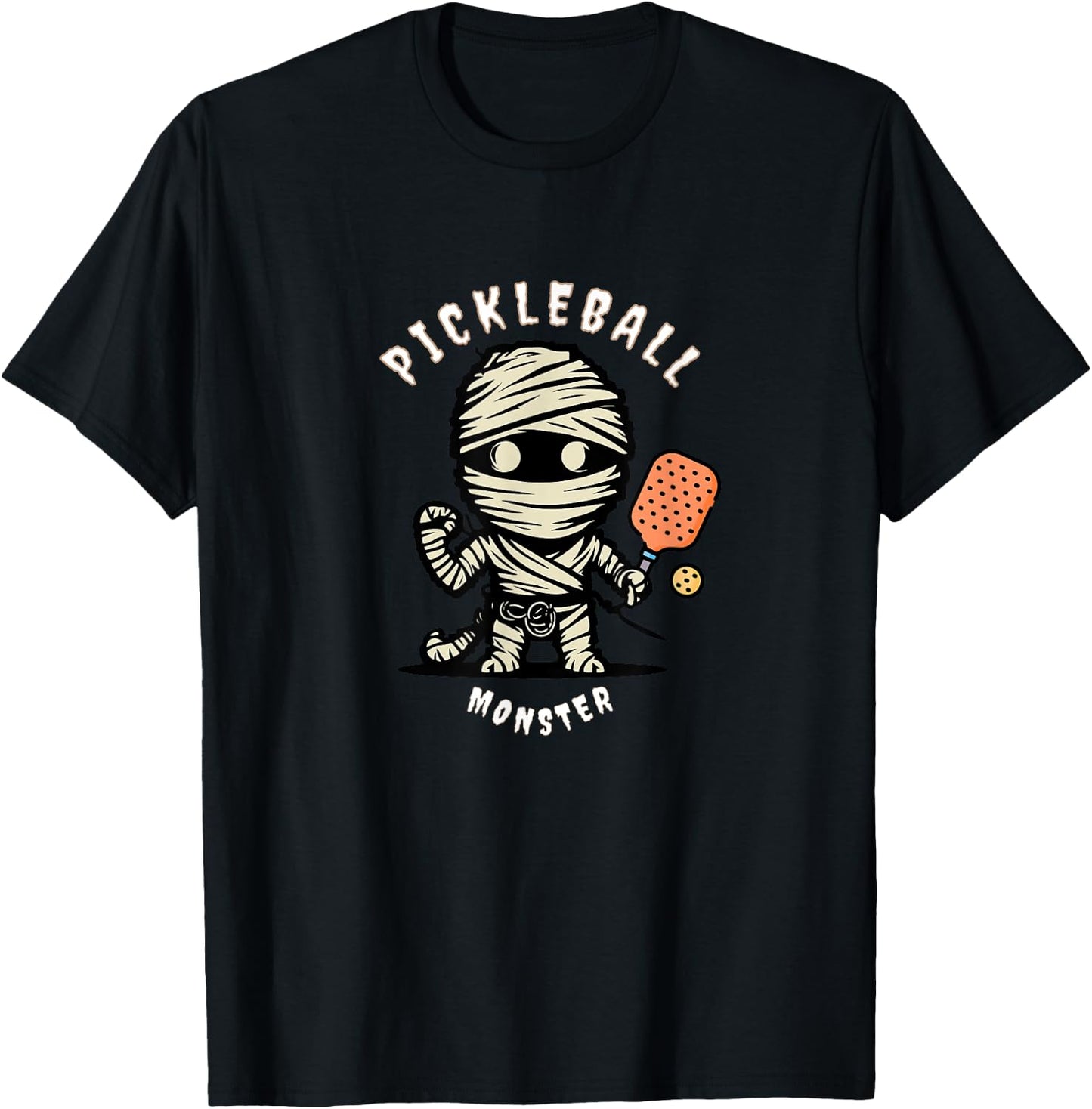 Cute Pickleball Monster Funny Halloween Fall Paddleball T-Shirt - T-Shirt | Black
