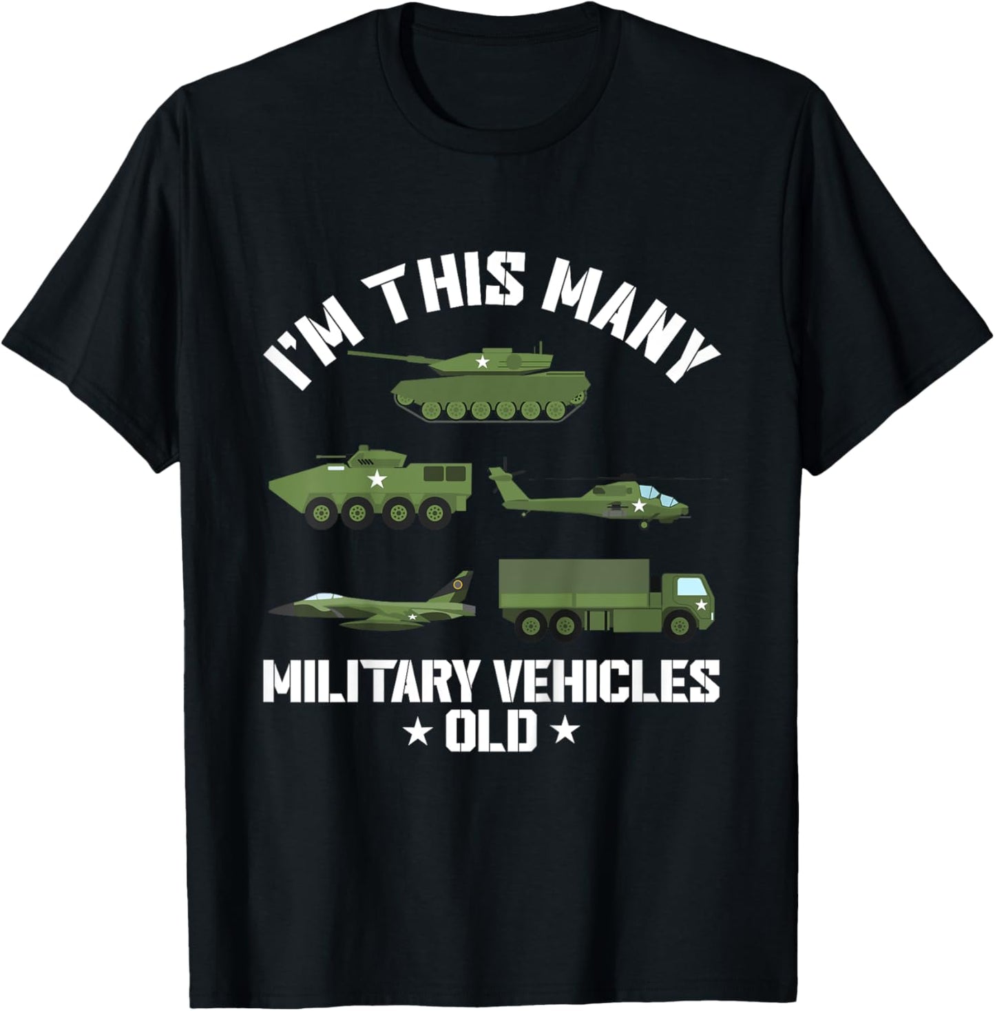 Kids 5 Year Old Boy Military Vehicles Army 5th Birthday Kids T-Shirt - T-Shirt | Black