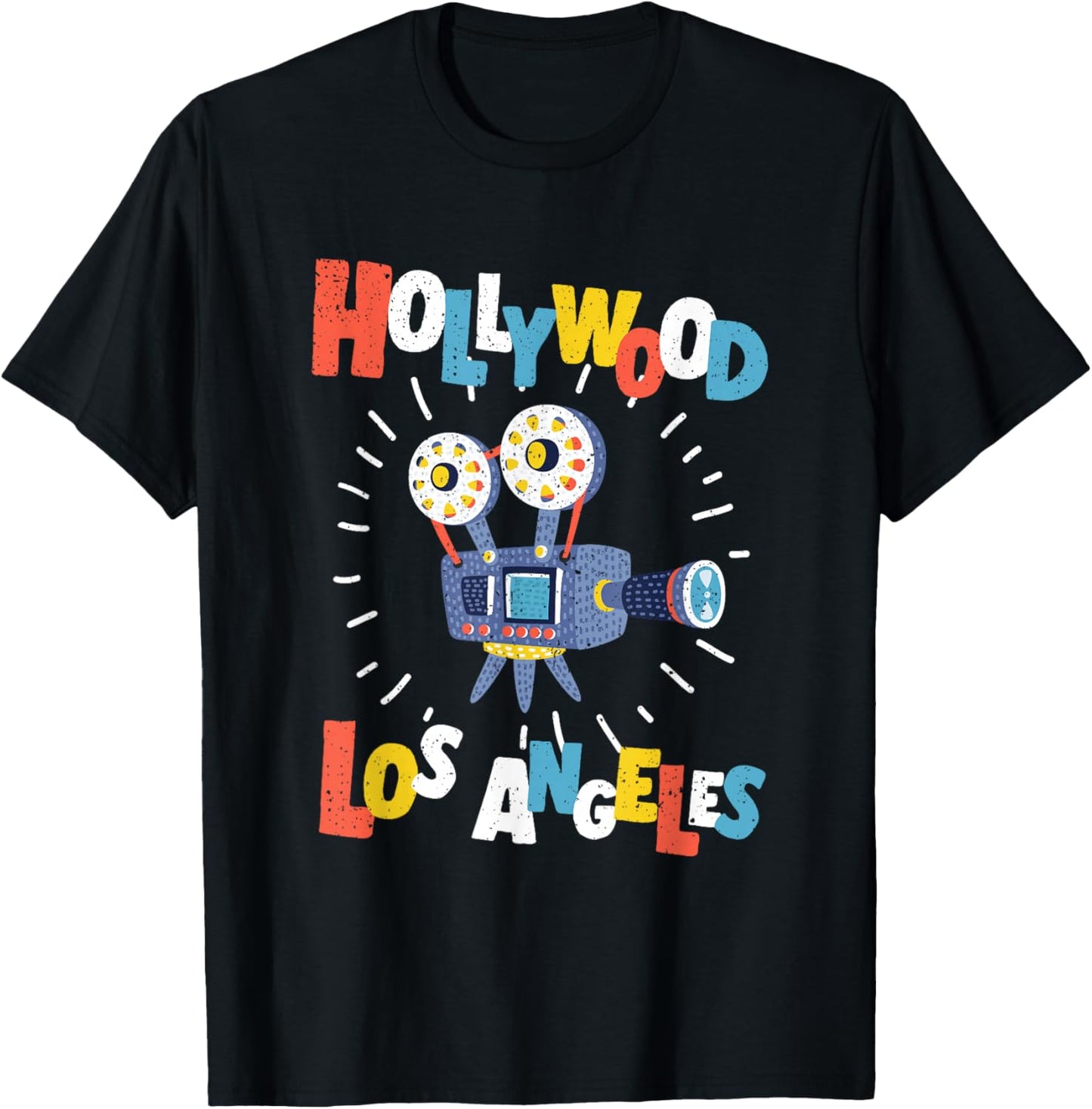 Colorful Los Angeles California Retro Cinema Cartoon Camera T-Shirt - T-Shirt | Black