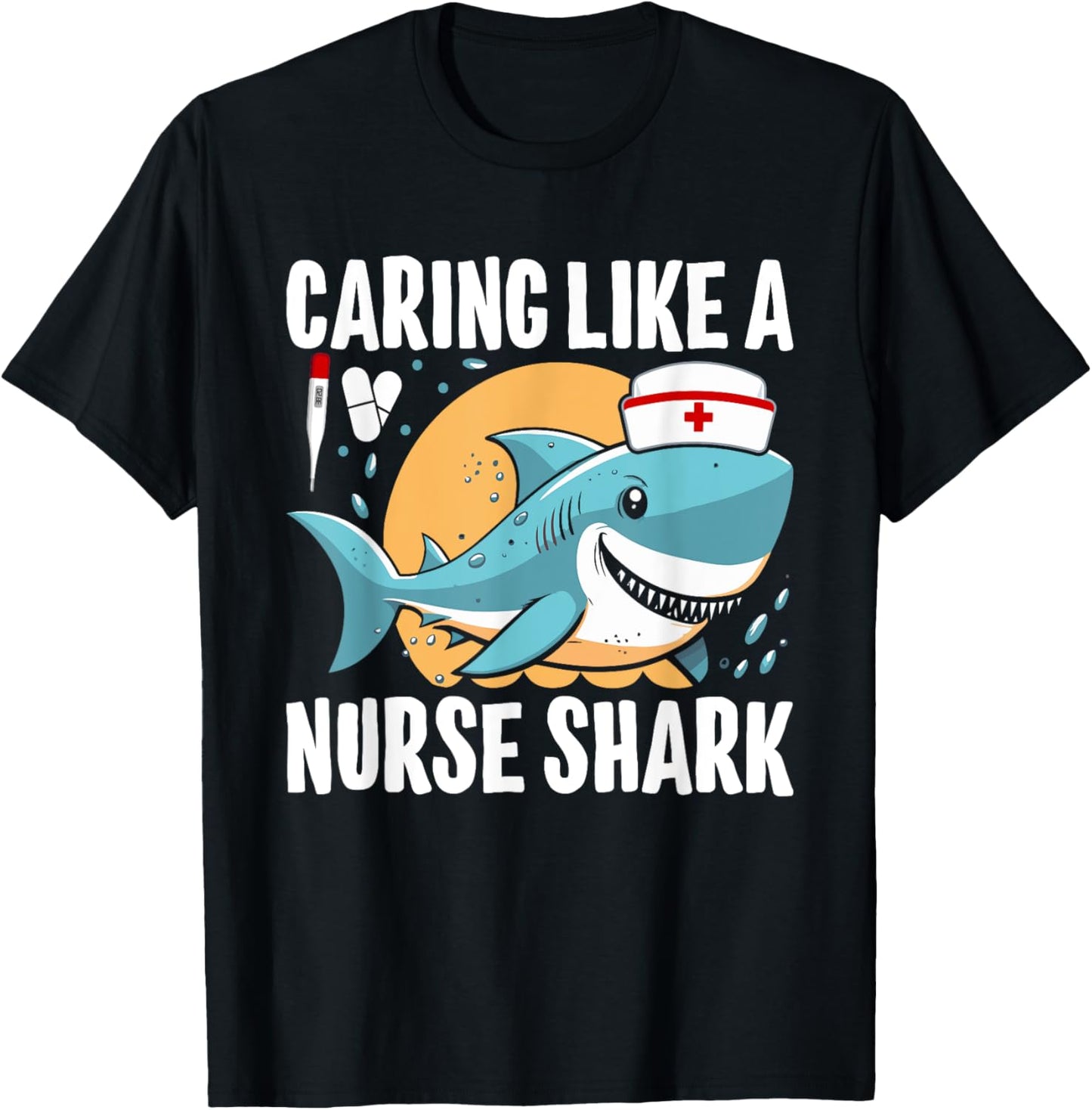 Caring Like A Nurse Shark Retro Funny Shark T-Shirt - T-Shirt | Black