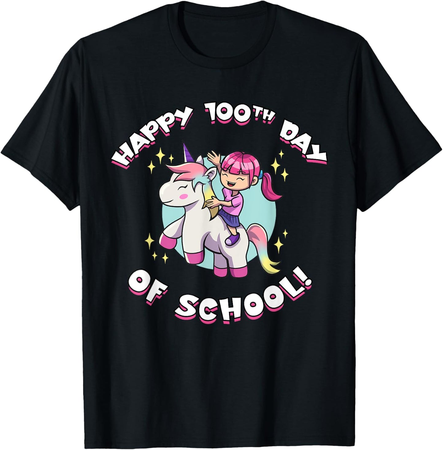 Happy 100th Day of School Girl Riding Unicorn T-Shirt - T-Shirt | Black