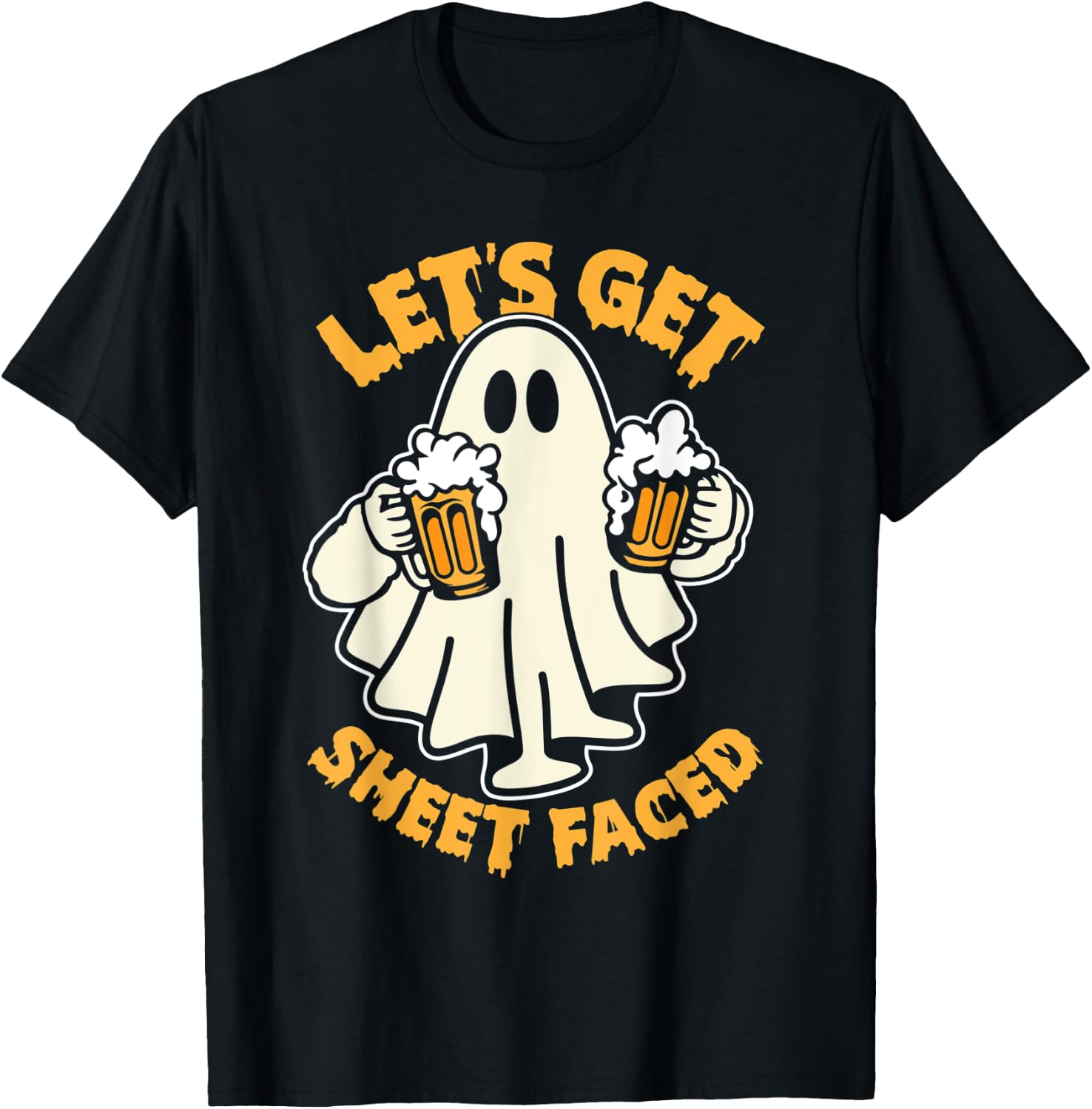 Let's Get Sheet Faced Funny Ghost Drinking Beer Halloween T-Shirt - T-Shirt | Black