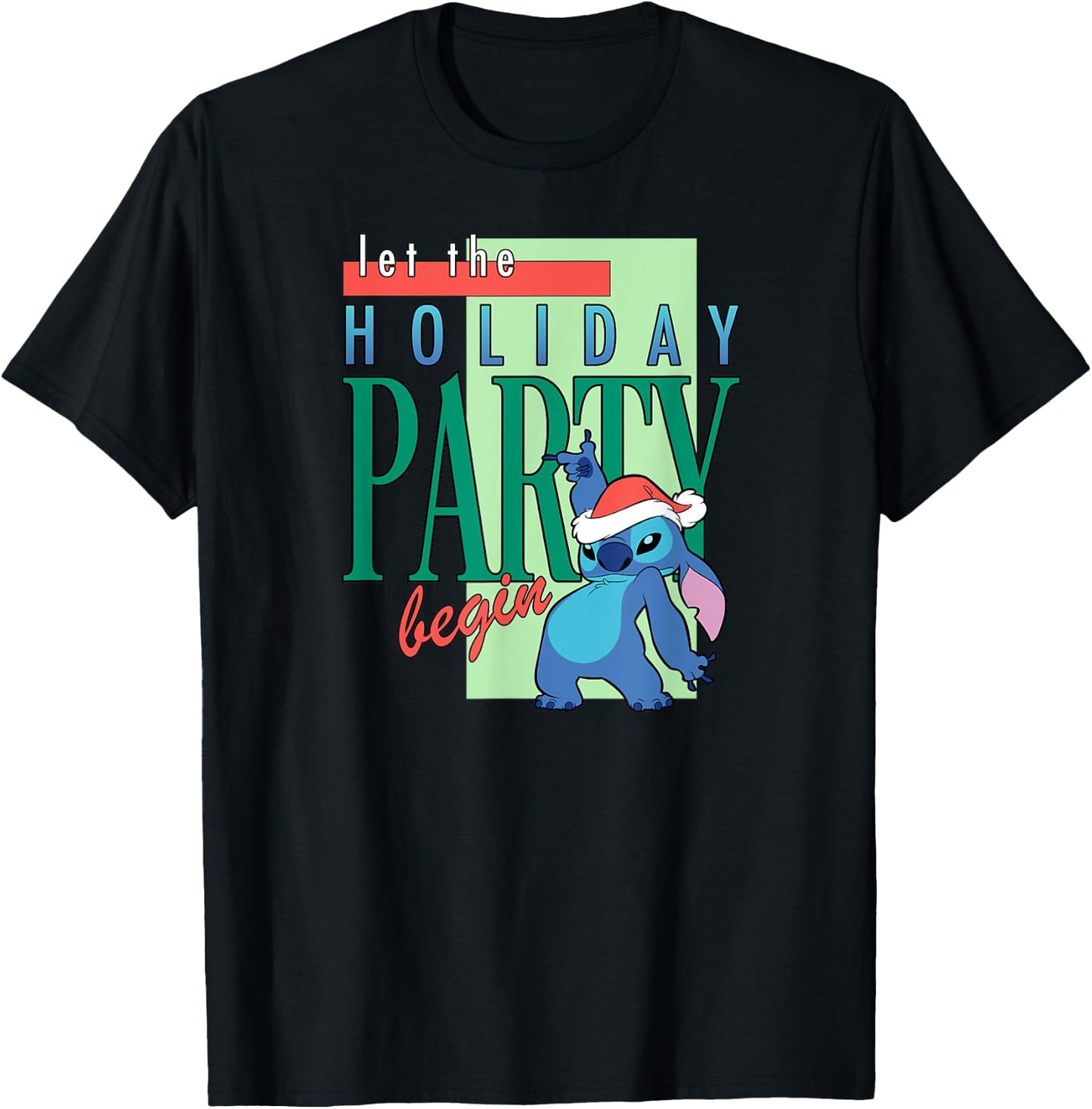Amazon Essentials Stitch Santa Let The Holiday Party Begin T-Shirt - T-Shirt | Black
