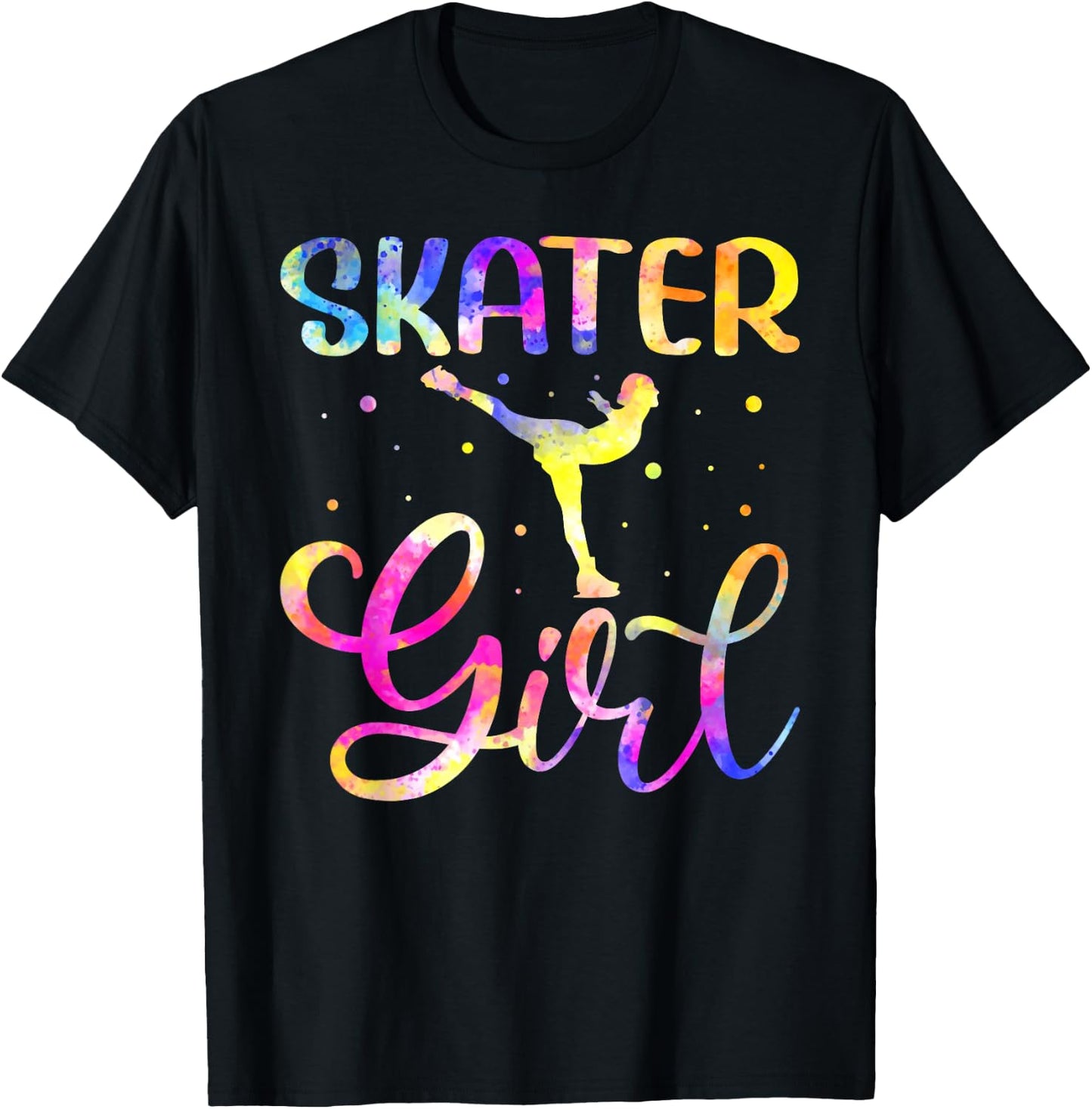 Skater Girl Colorful Skating Figure Winter Sports T-Shirt - T-Shirt | Black