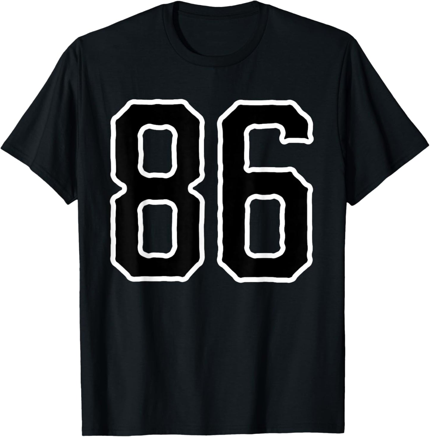 Number #86 White Black Sports Team T-Shirt - T-Shirt | Black