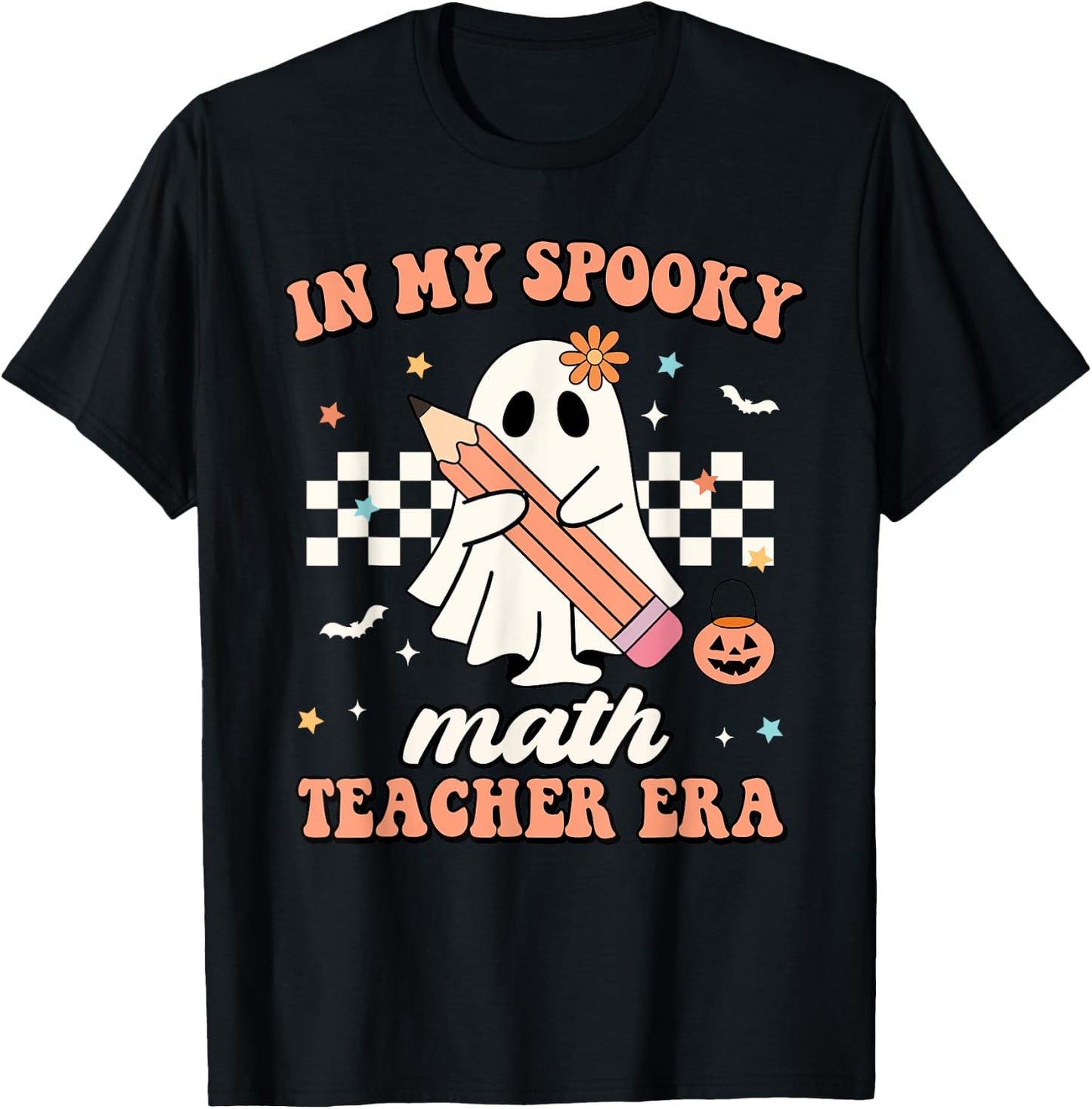 In My Spooky Math Teacher Era Groovy Retro Halloween Costume Men Women T-Shirt - T-Shirt | Black