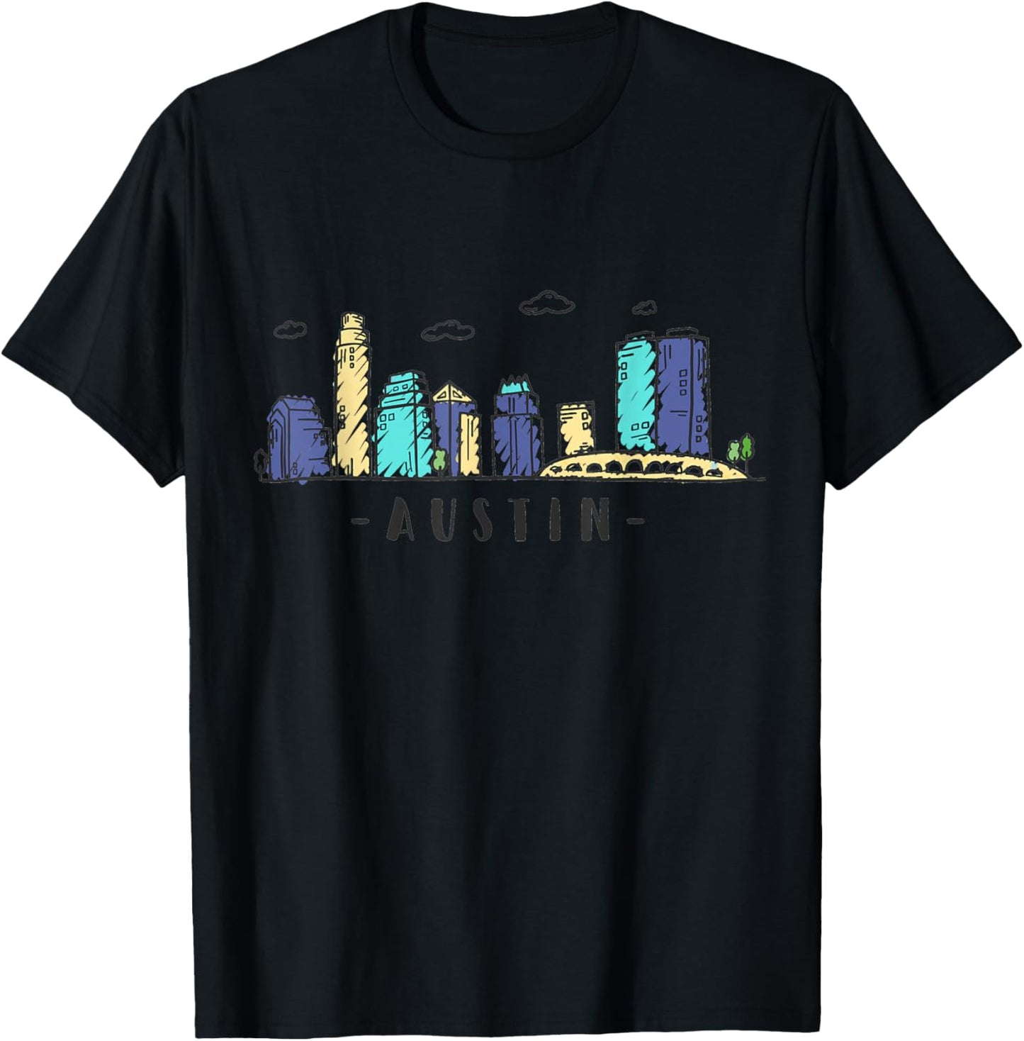 Austin Texas Vintage Skyline T-Shirt - T-Shirt | Black